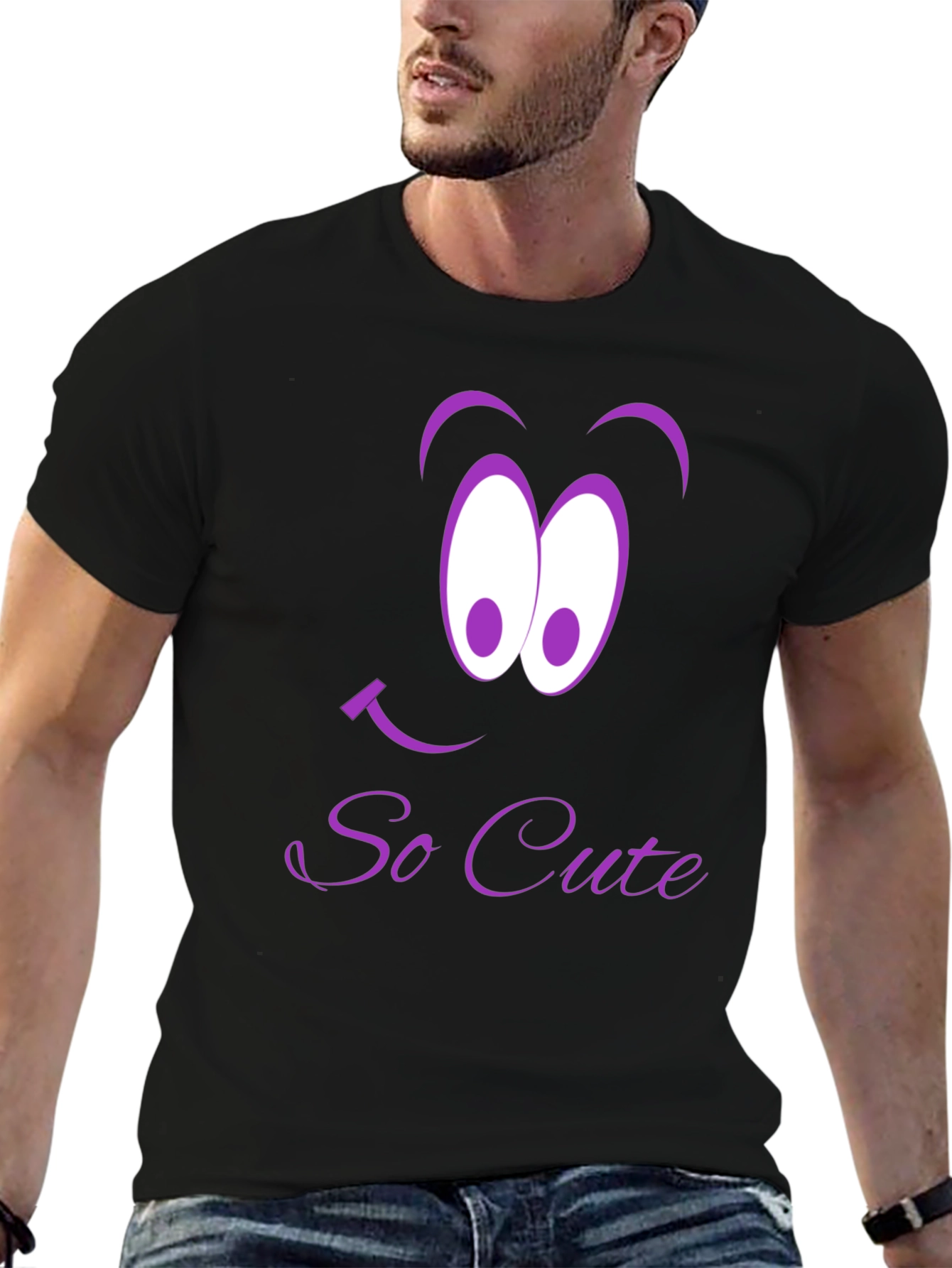 So Cute Cartoon Graphic Tee - Black