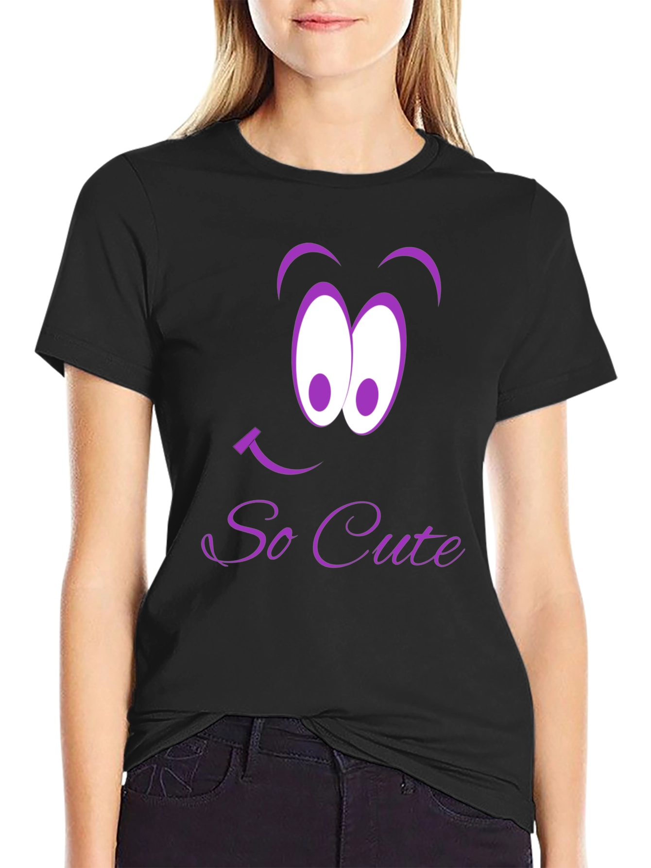 So Cute Cartoon Graphic Tee - Black