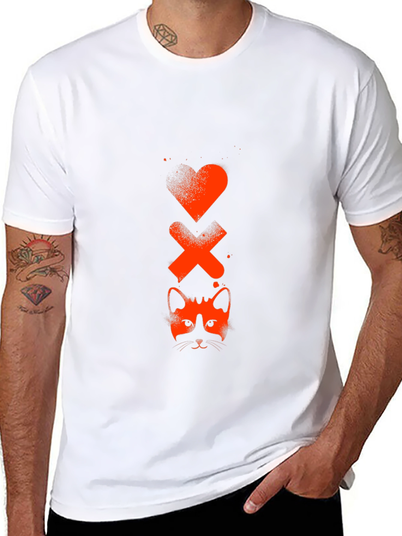 Heart Xs & Cat Face Graphic Tee - Black