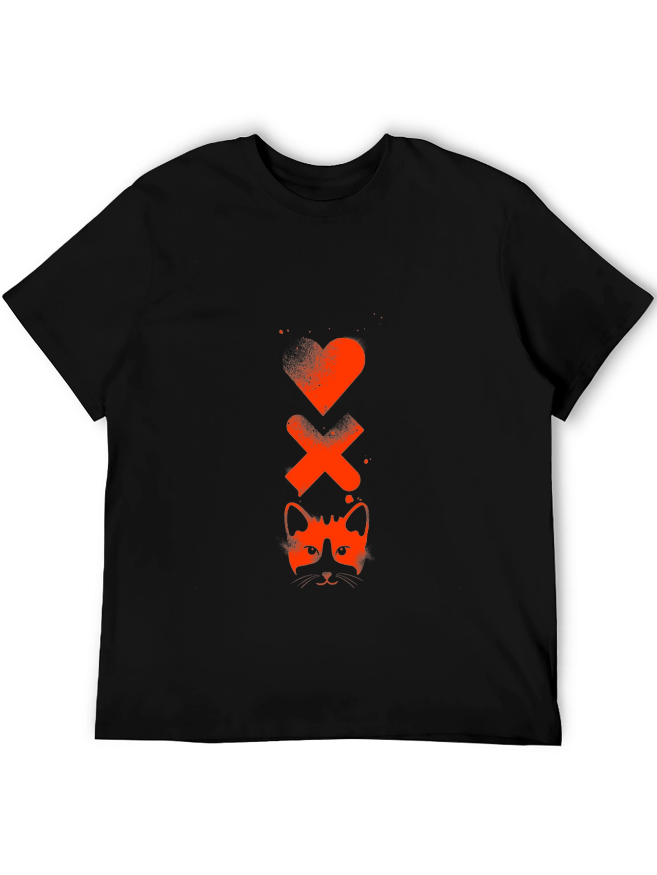 Heart Xs & Cat Face Graphic Tee - Black
