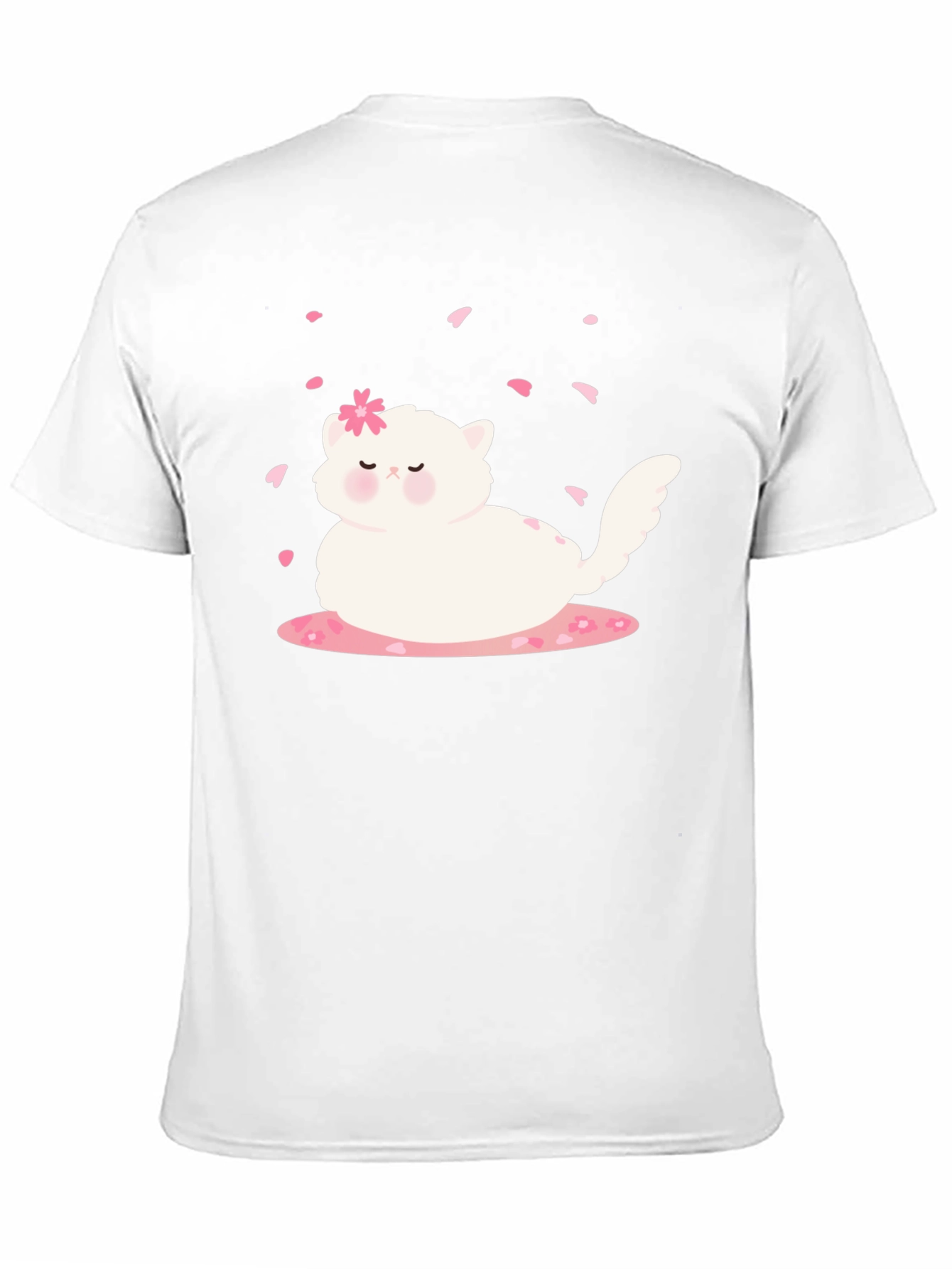 Cute Cat & Cherry Blossom Black T-Shirt