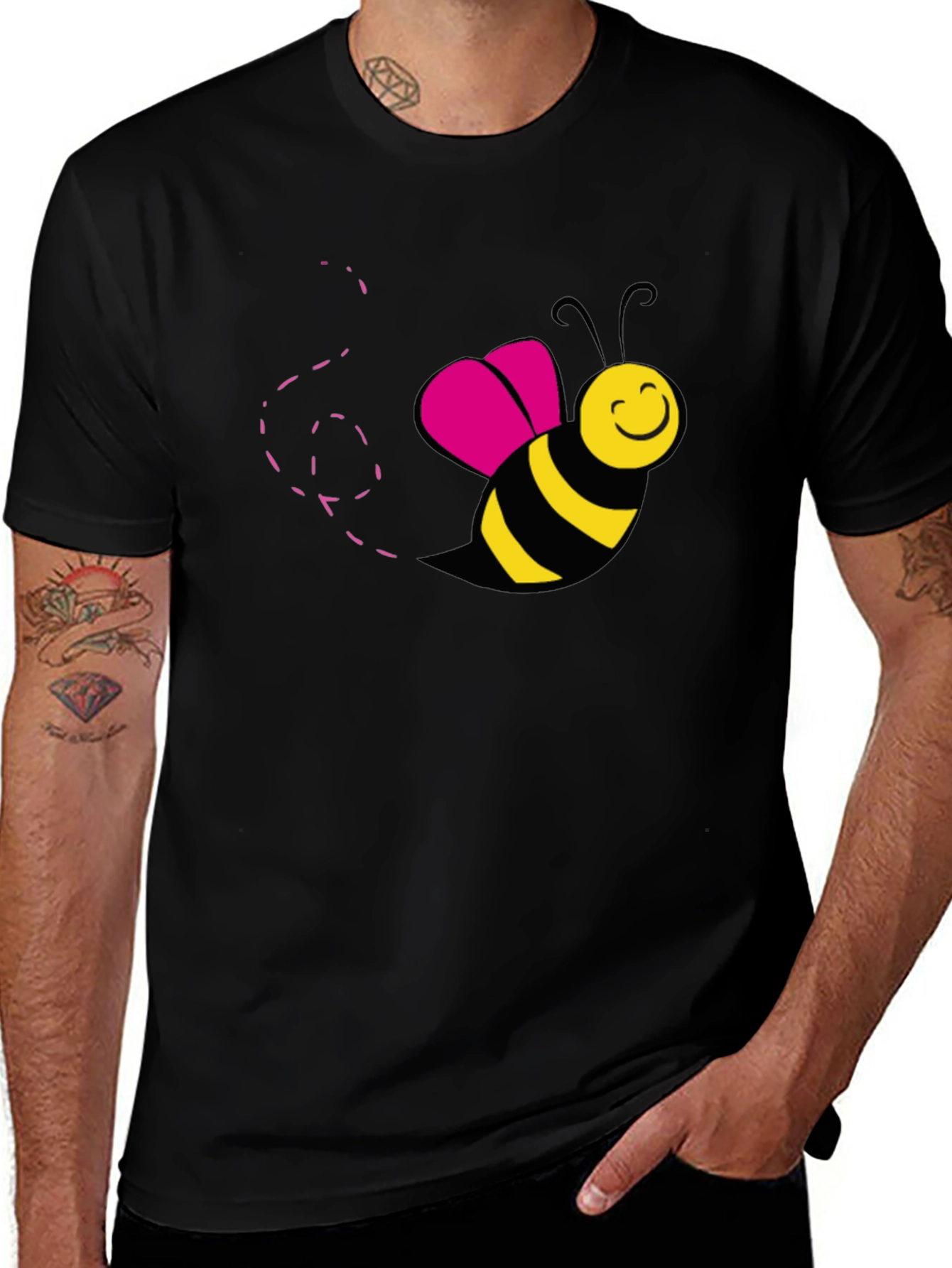 Bee Happy Graphic T-Shirt - Black Cotton Tee