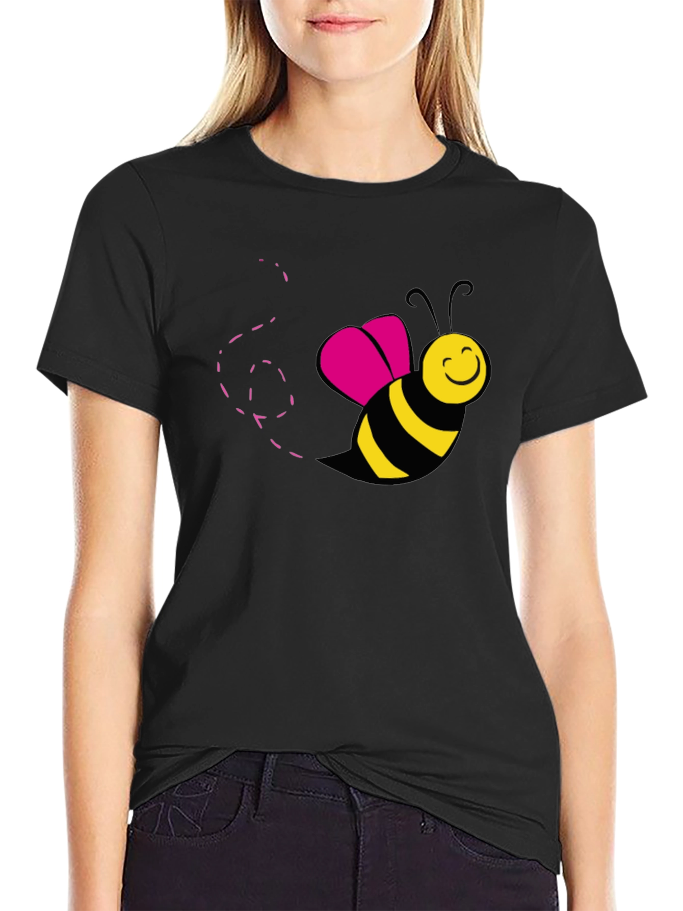 Bee Happy Graphic T-Shirt - Black Cotton Tee