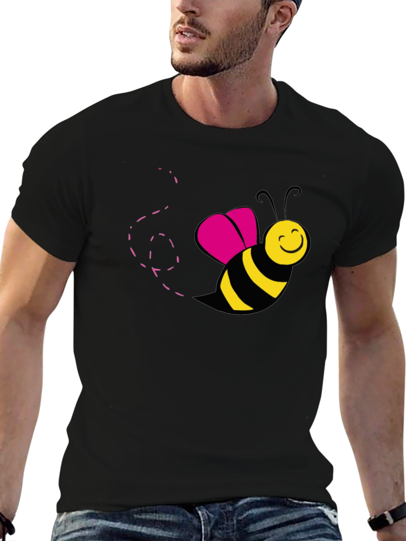 Bee Happy Graphic T-Shirt - Black Cotton Tee
