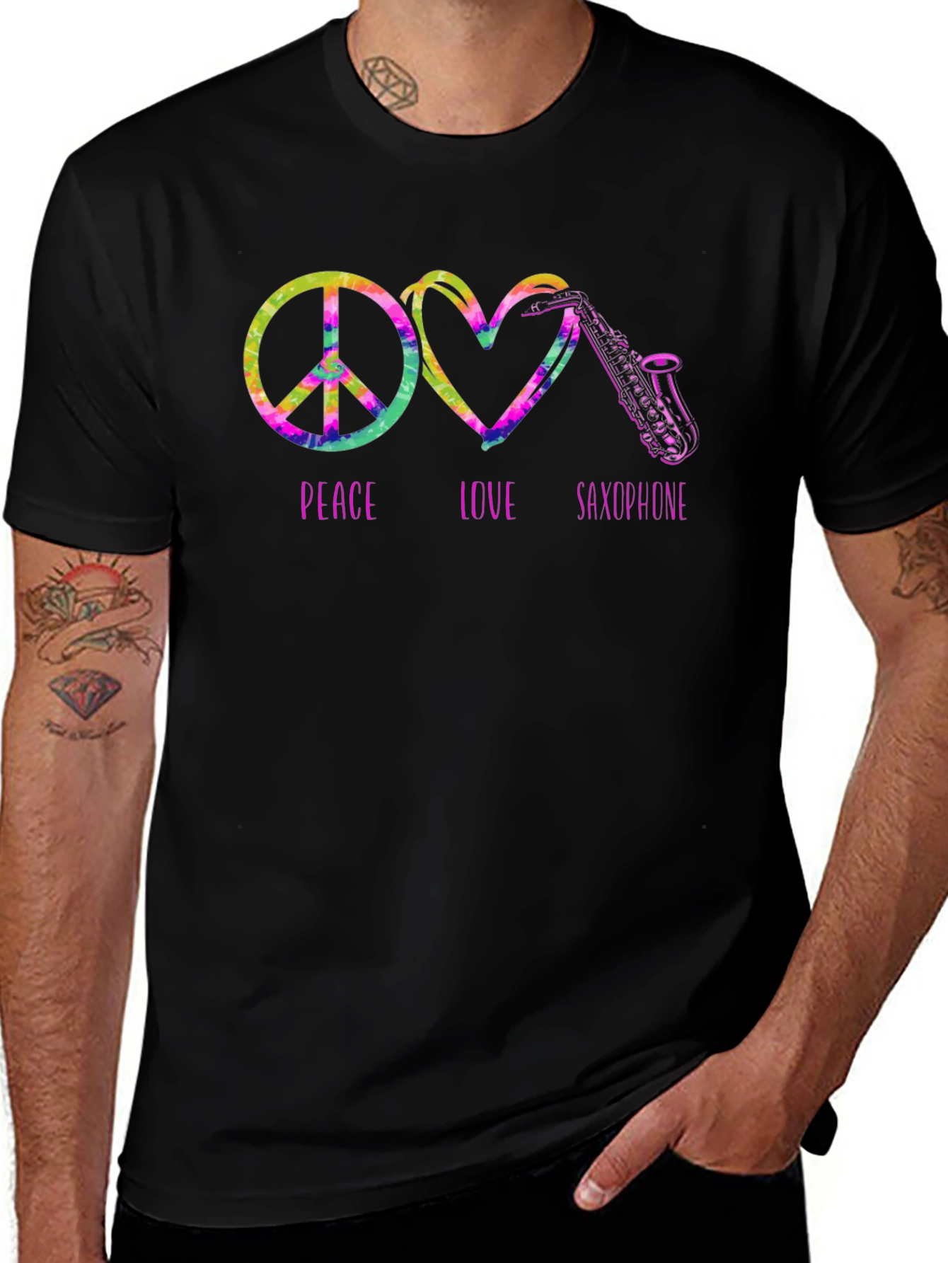 Peace Love Saxophone Graphic T-Shirt
