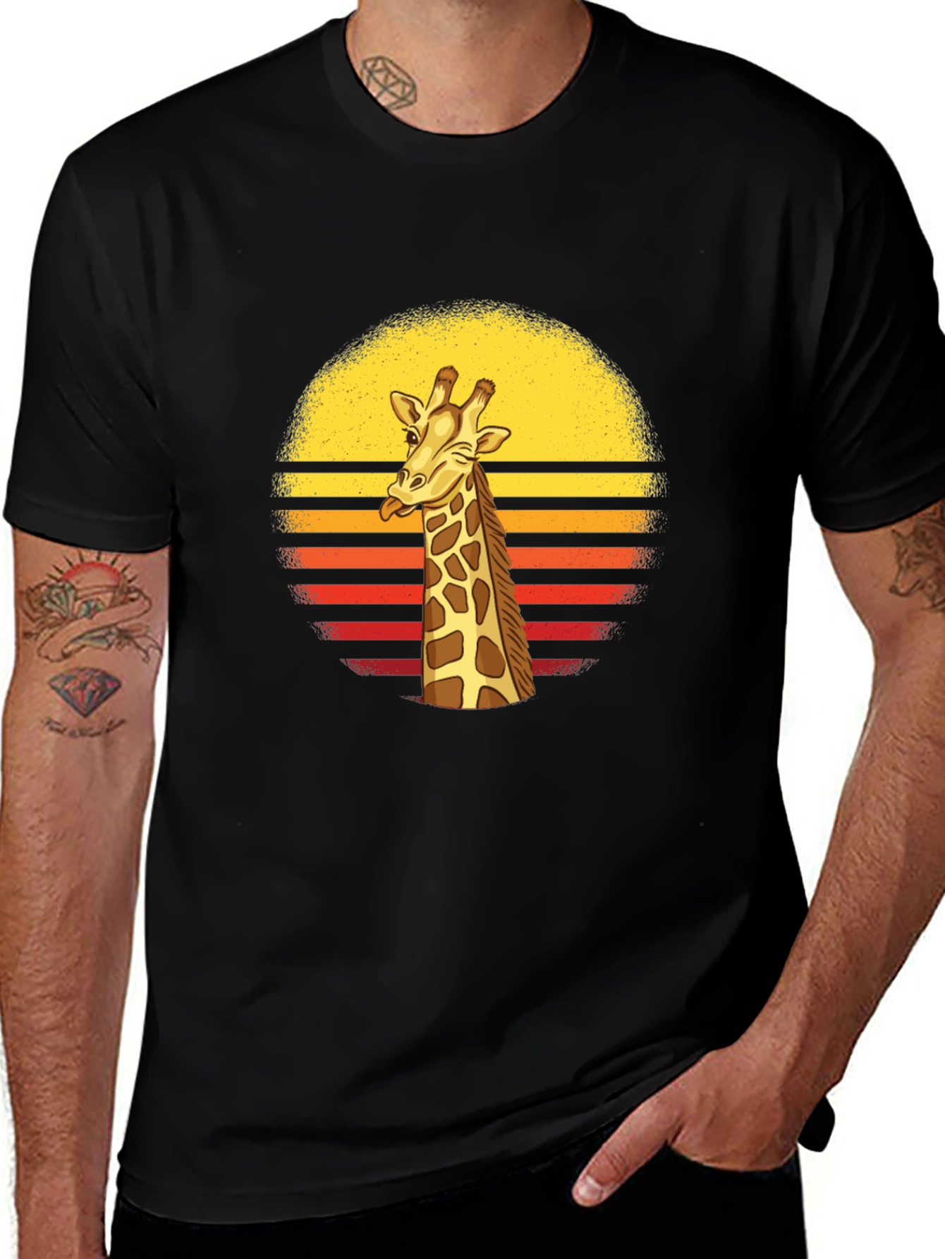 Giraffe Sunset Graphic T-Shirt