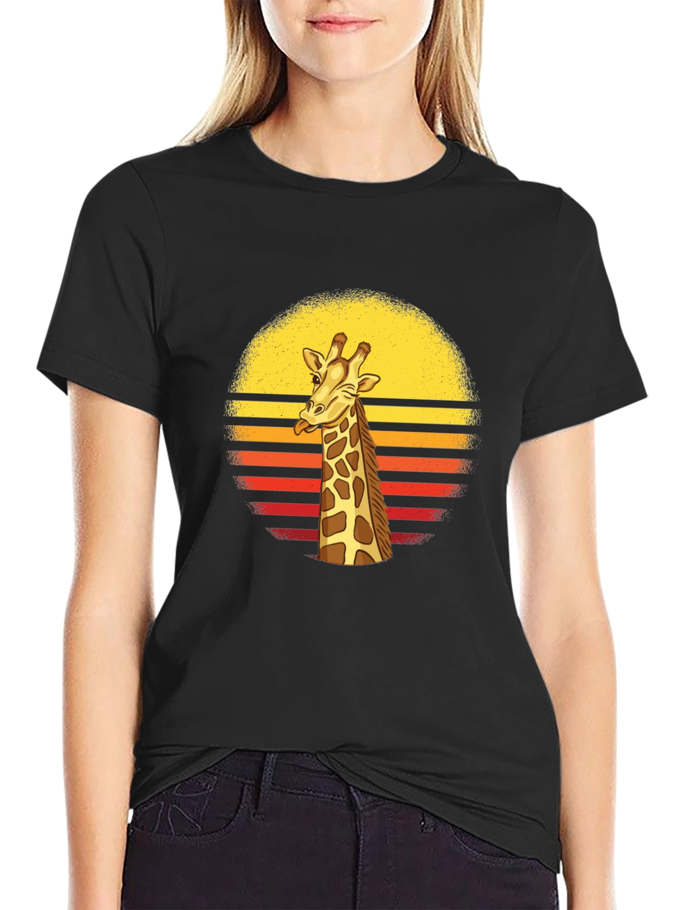 Giraffe Sunset Graphic T-Shirt