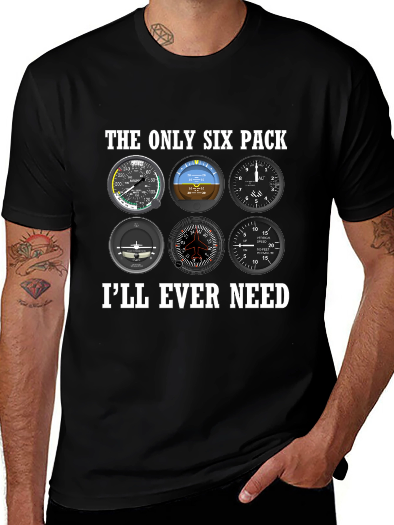 Pilot Six Pack T-Shirt - Aviation Instrument Panel Tee