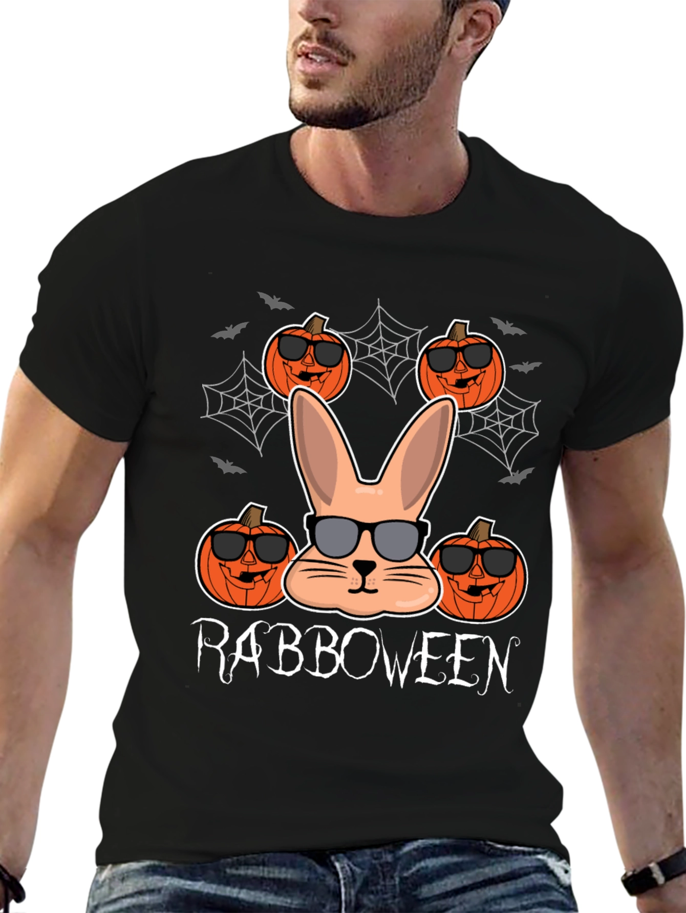 Rabboween Black T-Shirt | Halloween Rabbit Pumpkin Design