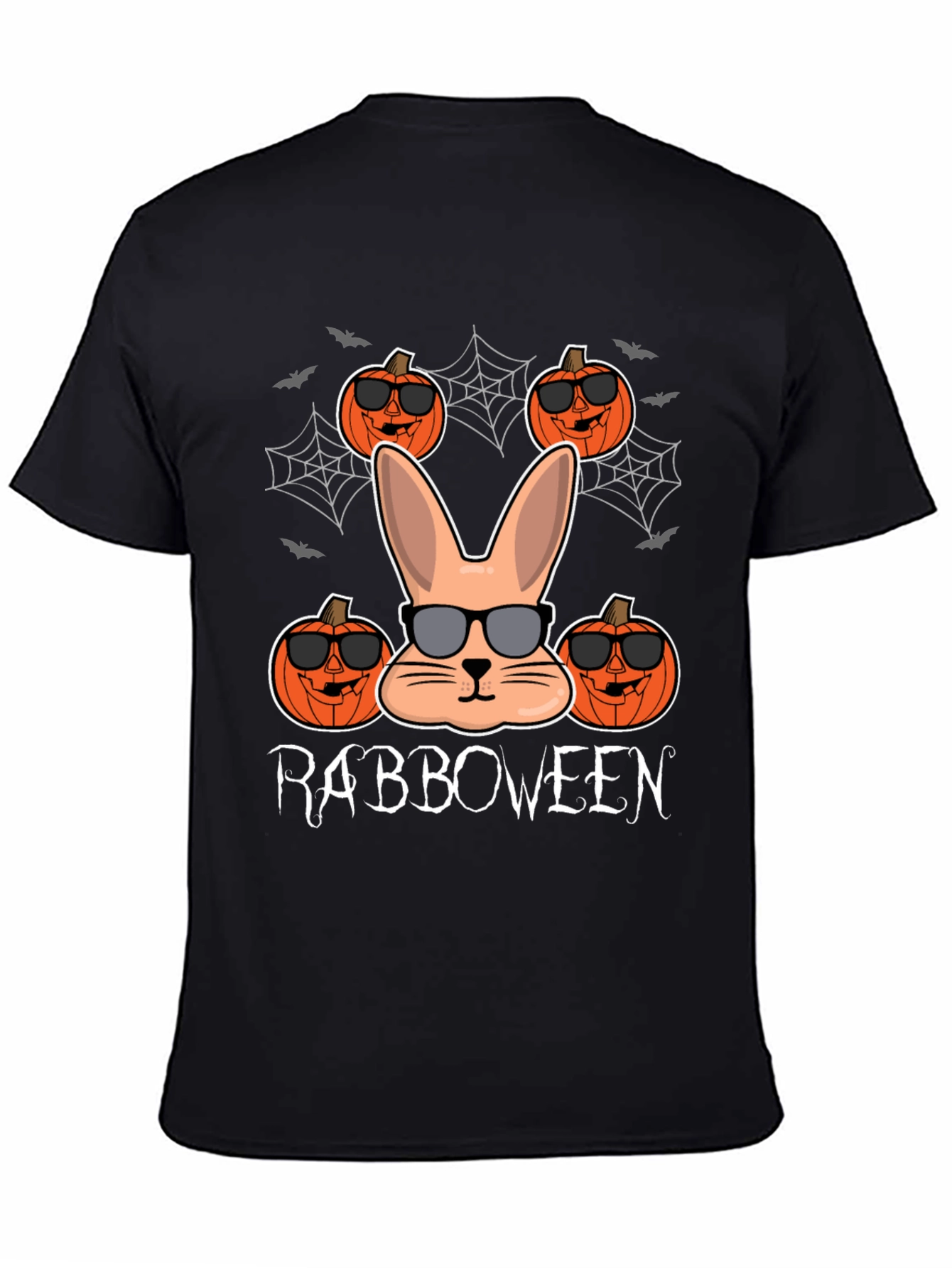 Rabboween Black T-Shirt | Halloween Rabbit Pumpkin Design