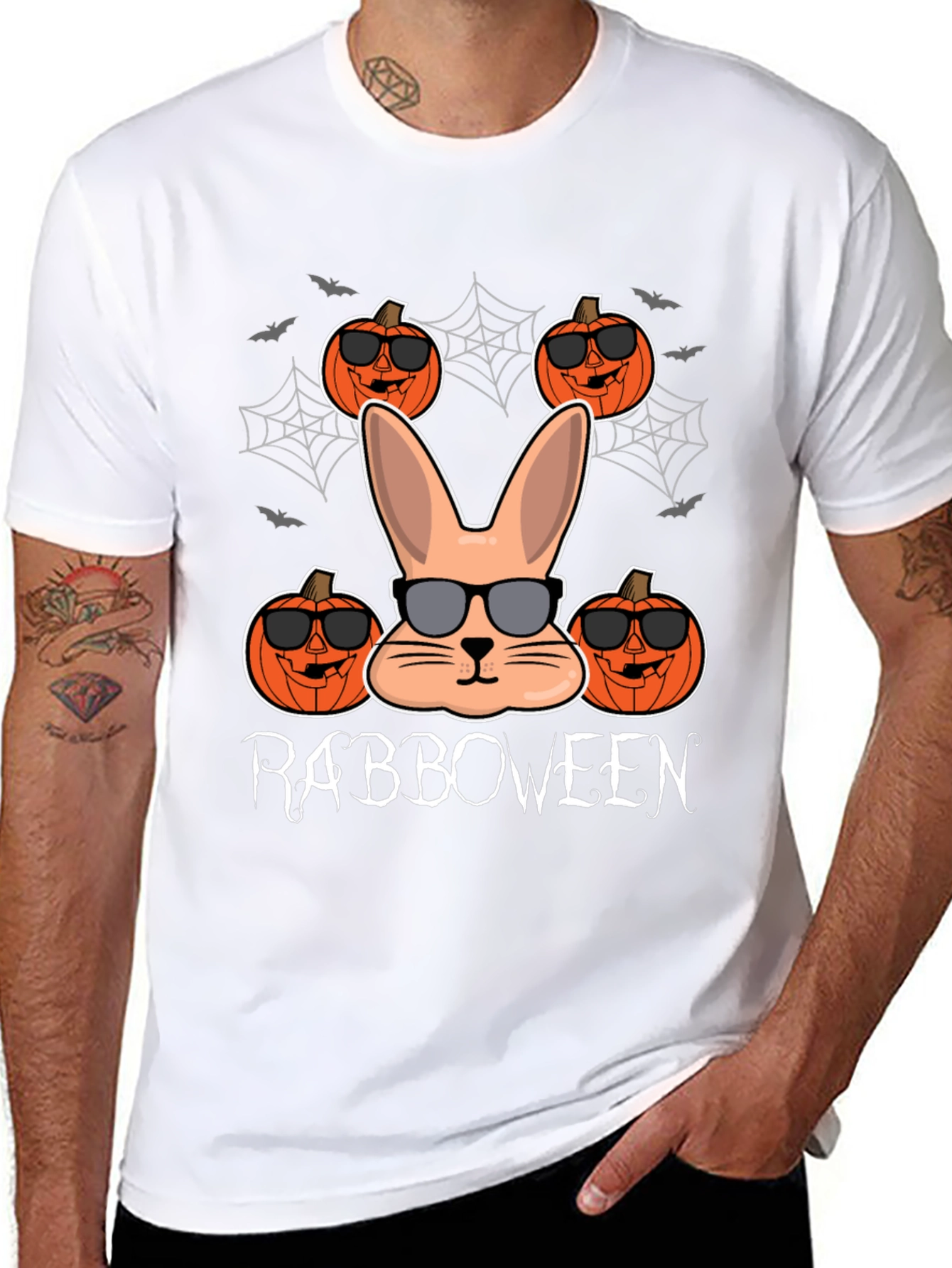 Rabboween Black T-Shirt | Halloween Rabbit Pumpkin Design