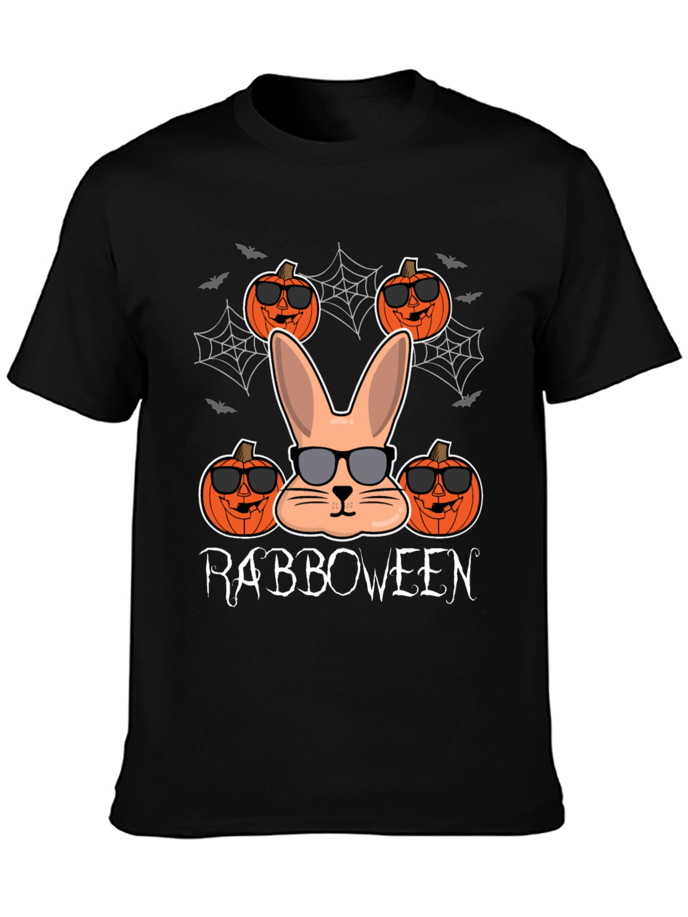 Rabboween Black T-Shirt | Halloween Rabbit Pumpkin Design