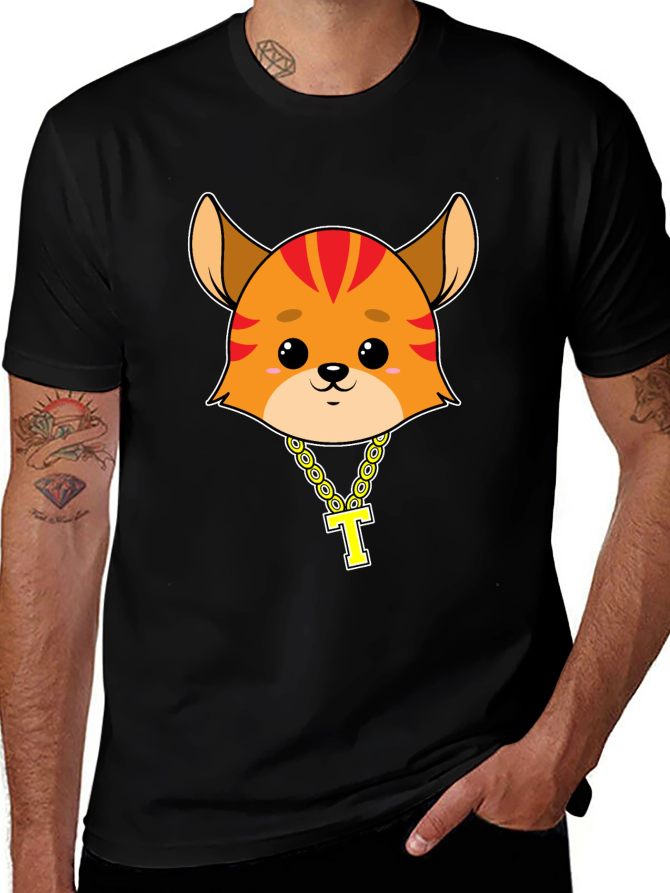 Cute Cartoon Animal Tee with Gold Chain