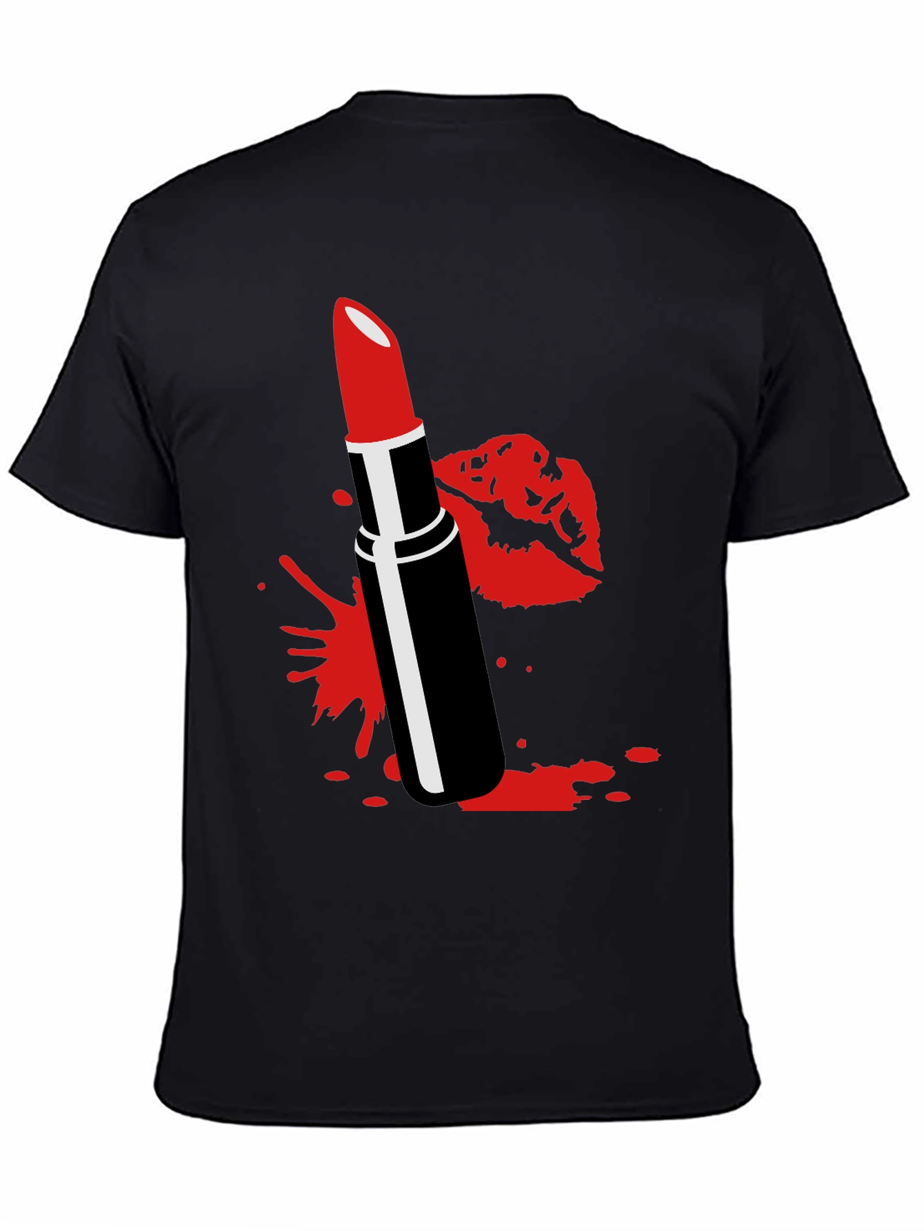 Red Lipstick Kiss Black Tee