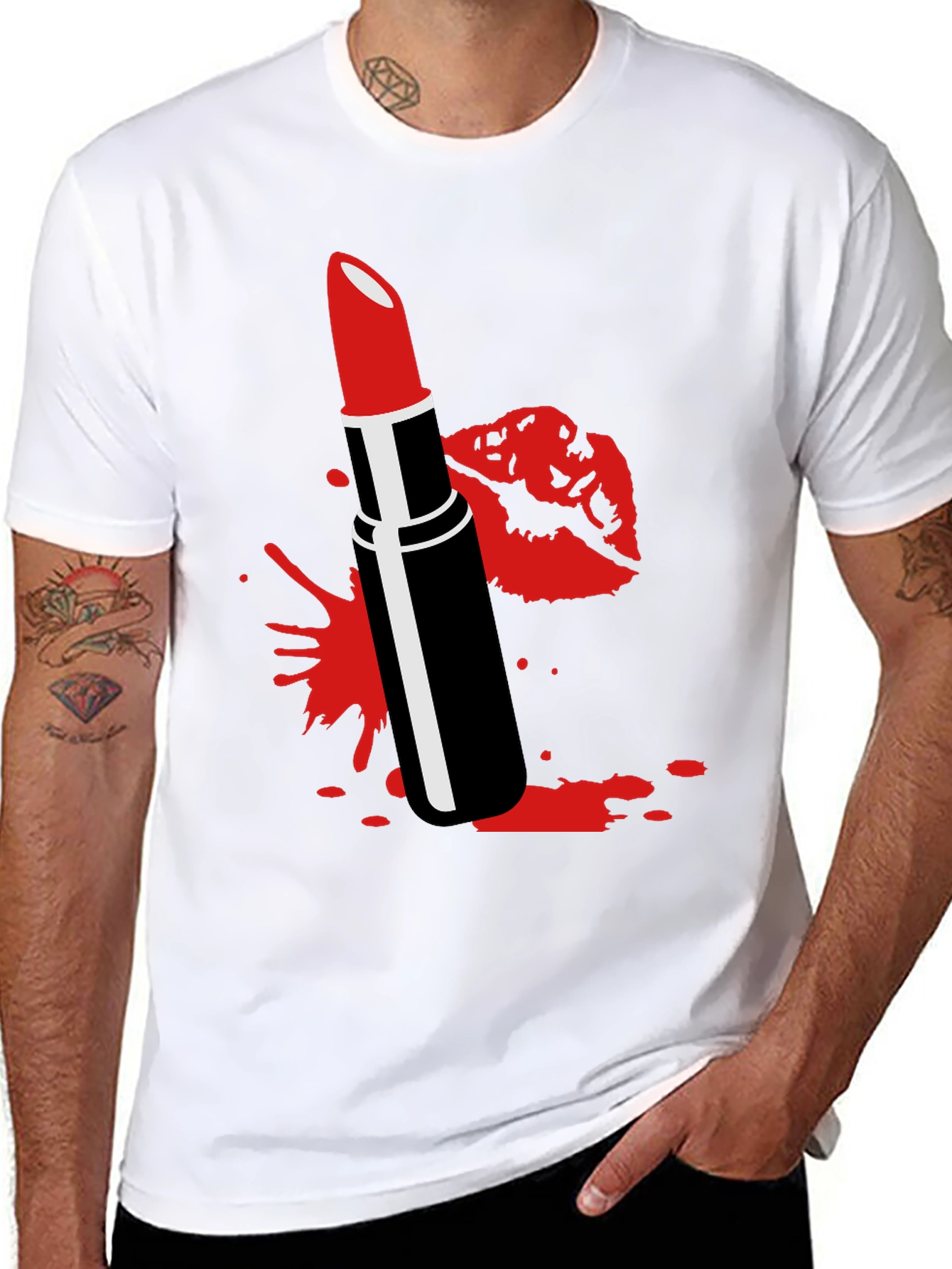 Red Lipstick Kiss Black Tee
