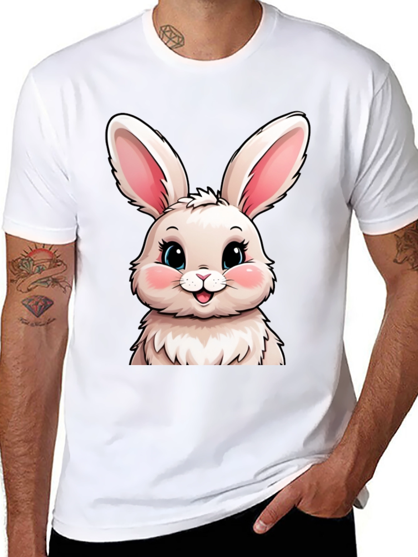 Cute Bunny Graphic Tee - Soft Black Cotton