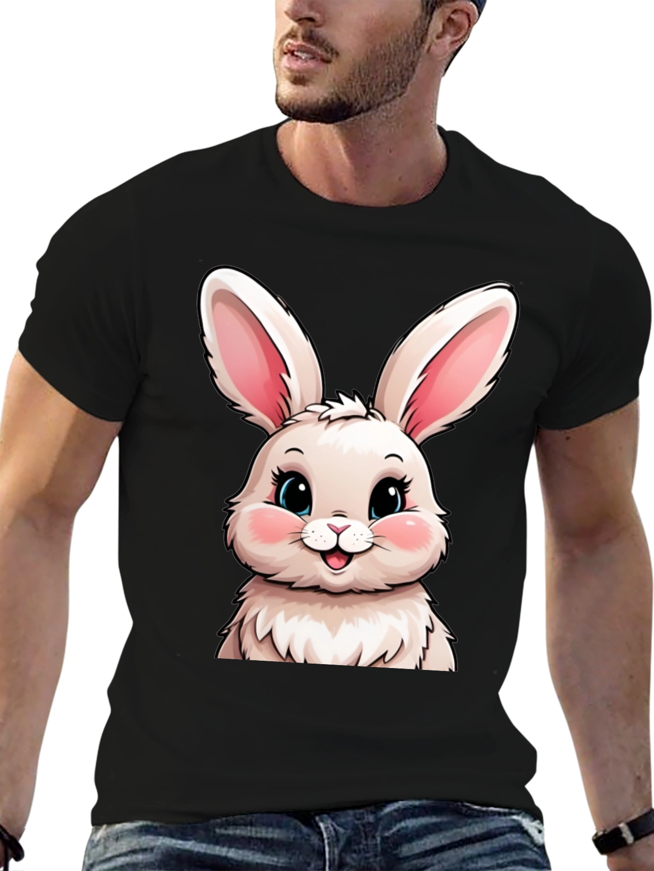 Cute Bunny Graphic Tee - Soft Black Cotton