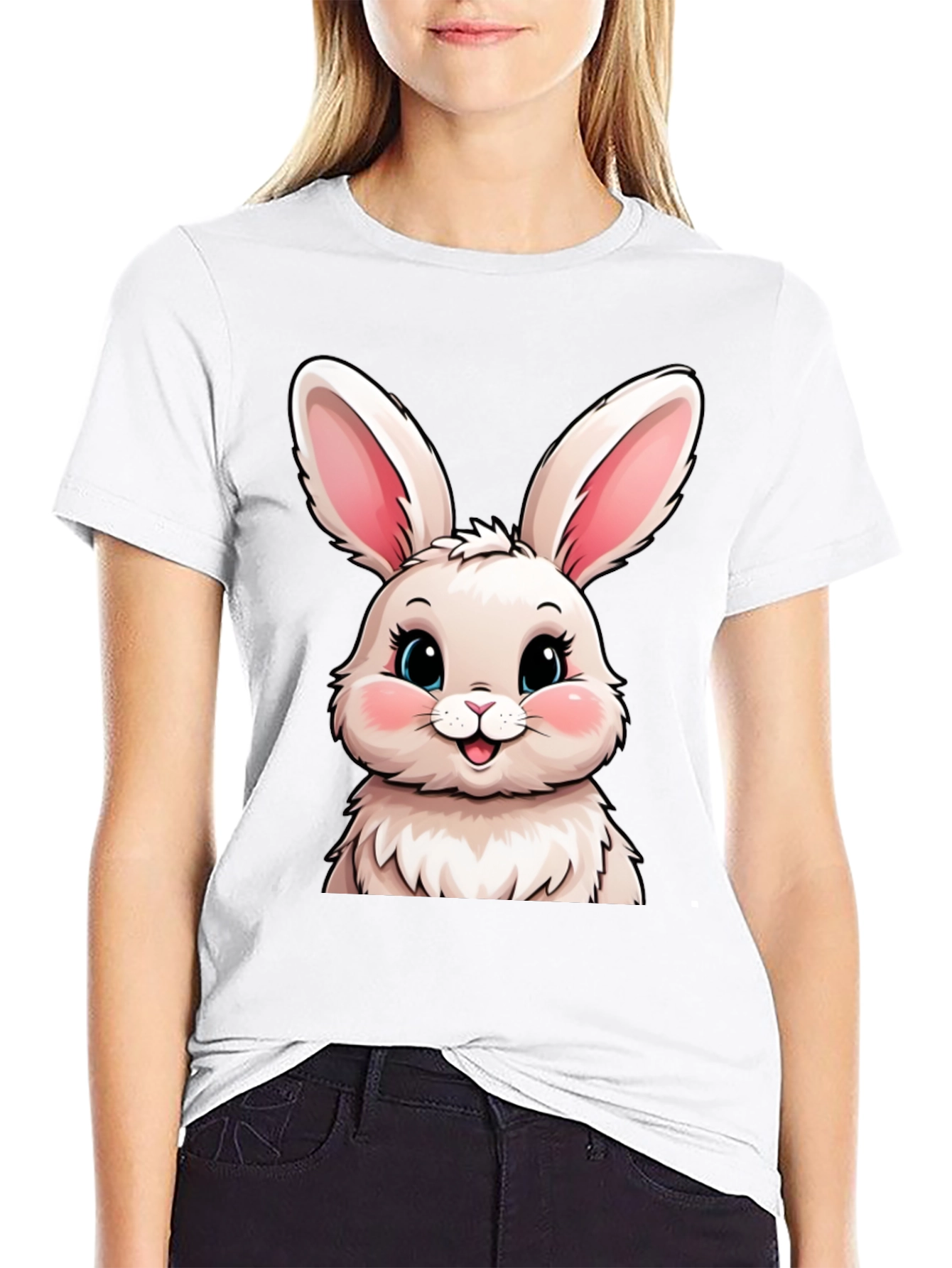 Cute Bunny Graphic Tee - Soft Black Cotton
