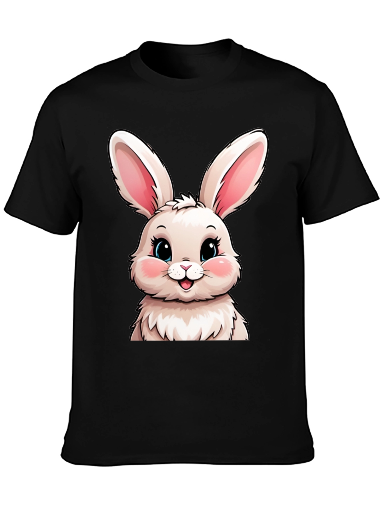 Cute Bunny Graphic Tee - Soft Black Cotton
