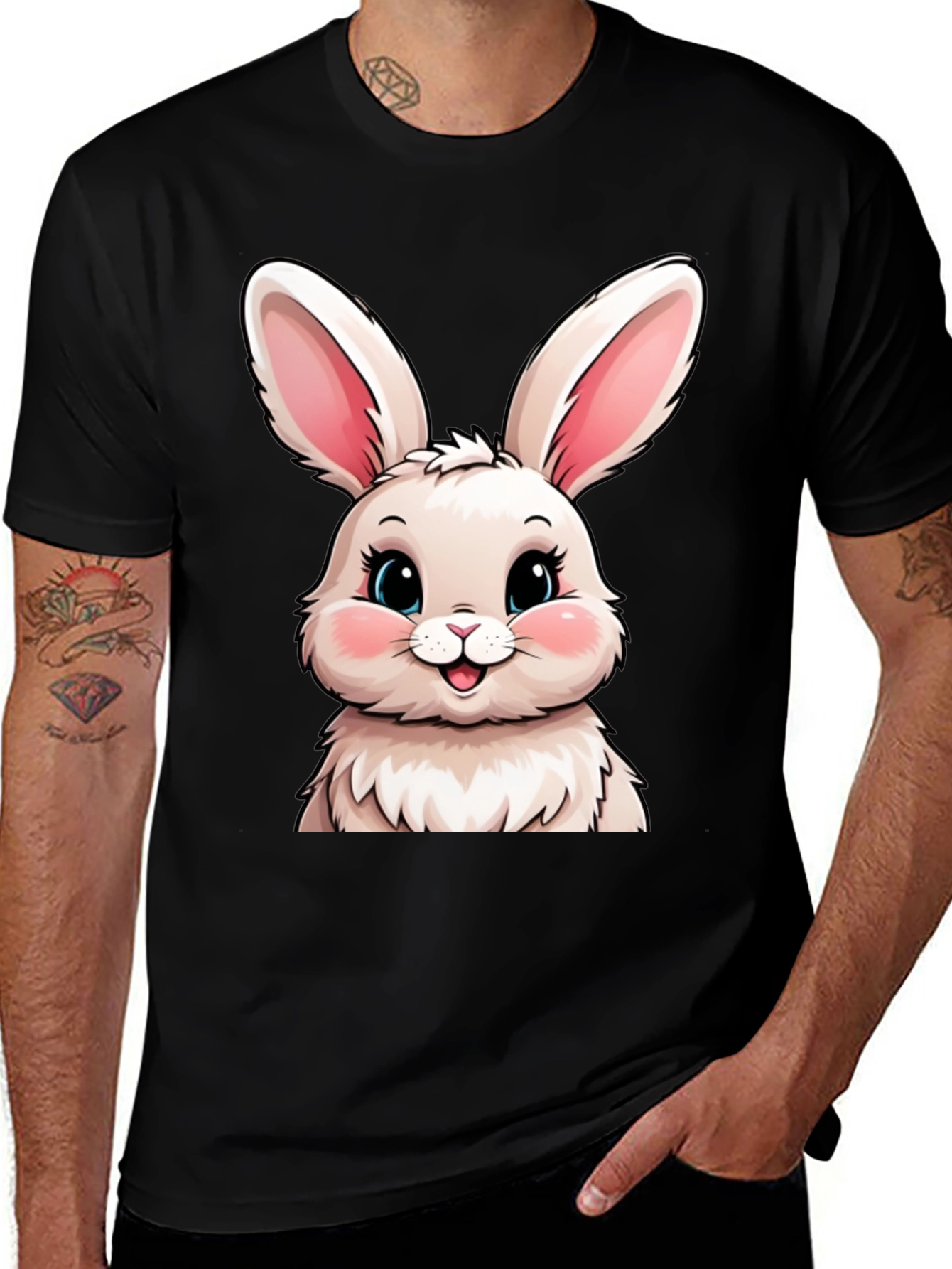 Cute Bunny Graphic Tee - Soft Black Cotton