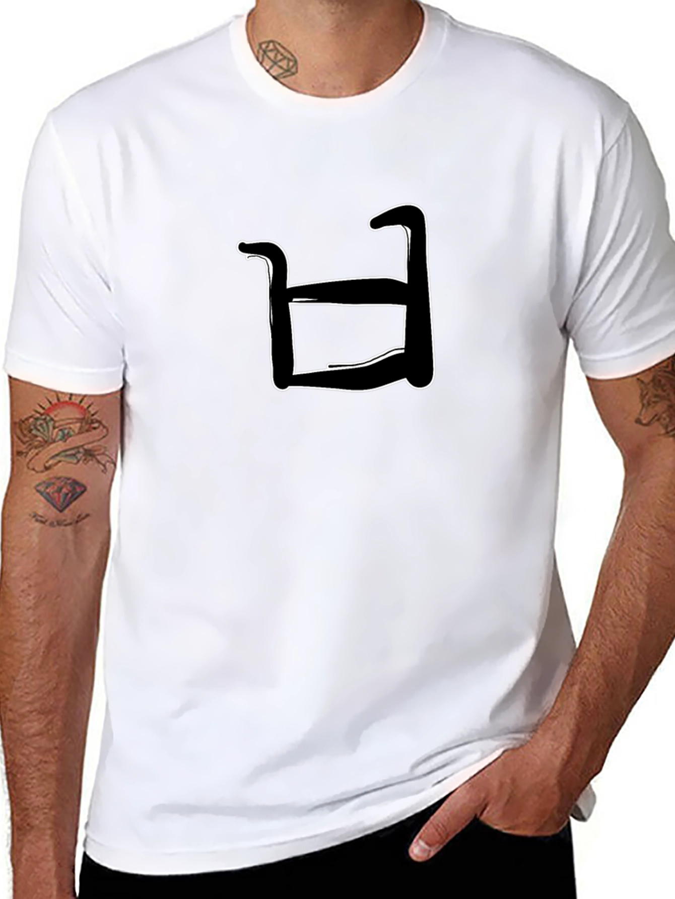 Abstract White Shape on Black T-Shirt