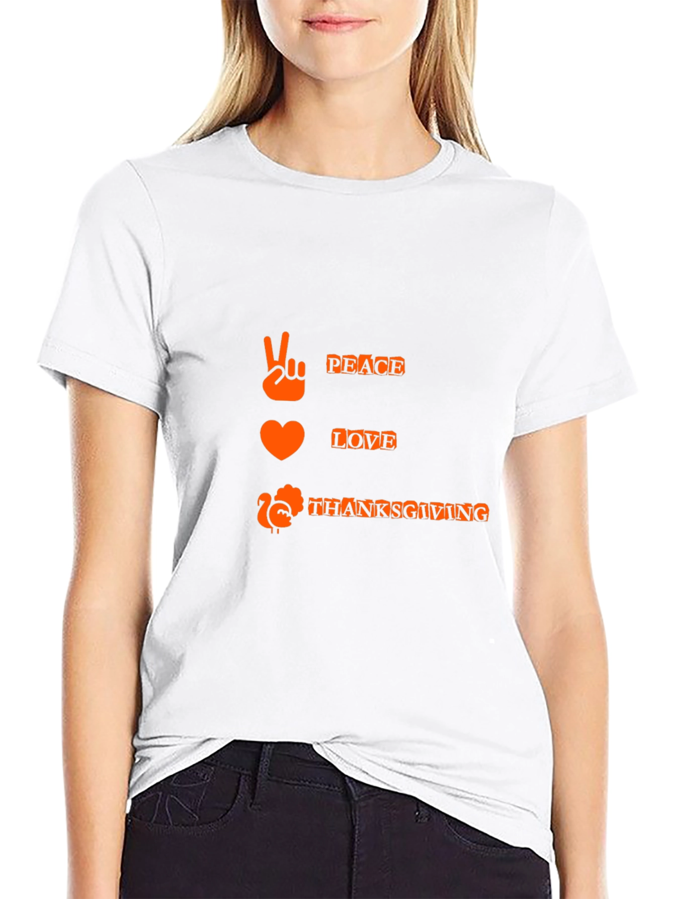 Peace Love Thanksgiving Black Graphic Tee
