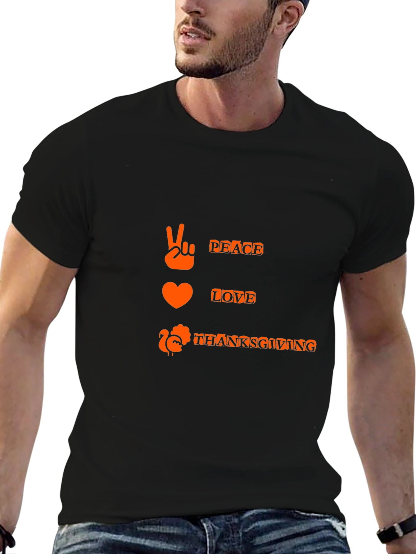 Peace Love Thanksgiving Black Graphic Tee