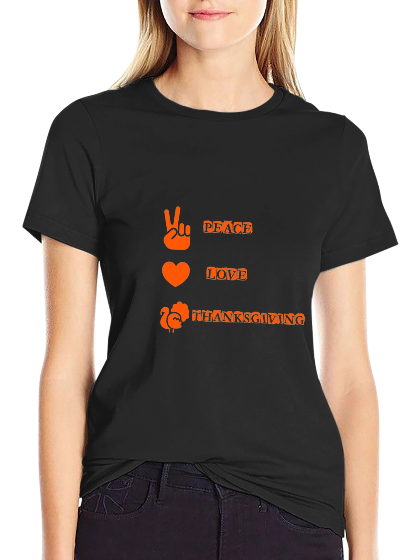 Peace Love Thanksgiving Black Graphic Tee