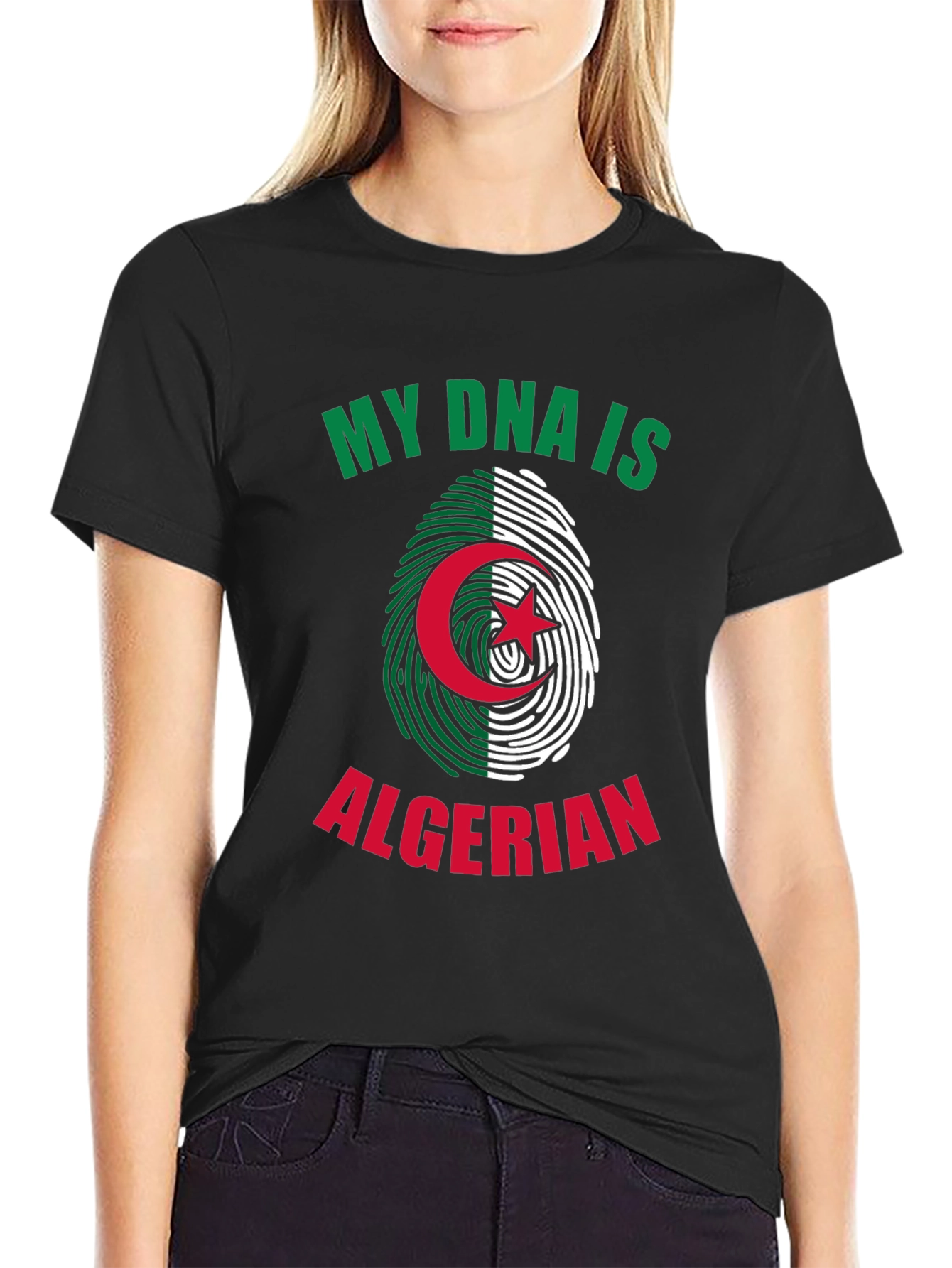 Algerian Pride DNA T-Shirt - Green and White Design