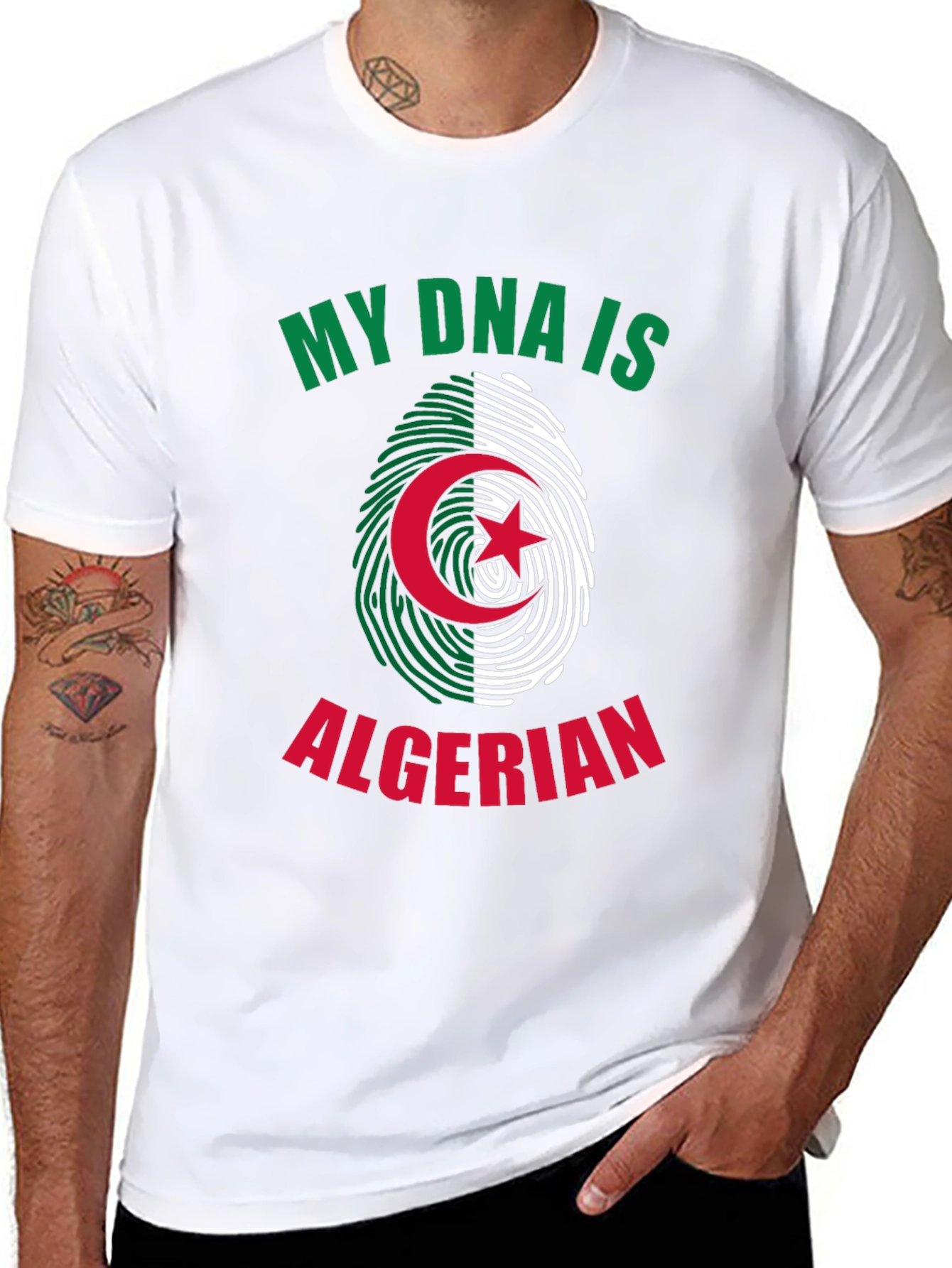 Algerian Pride DNA T-Shirt - Green and White Design