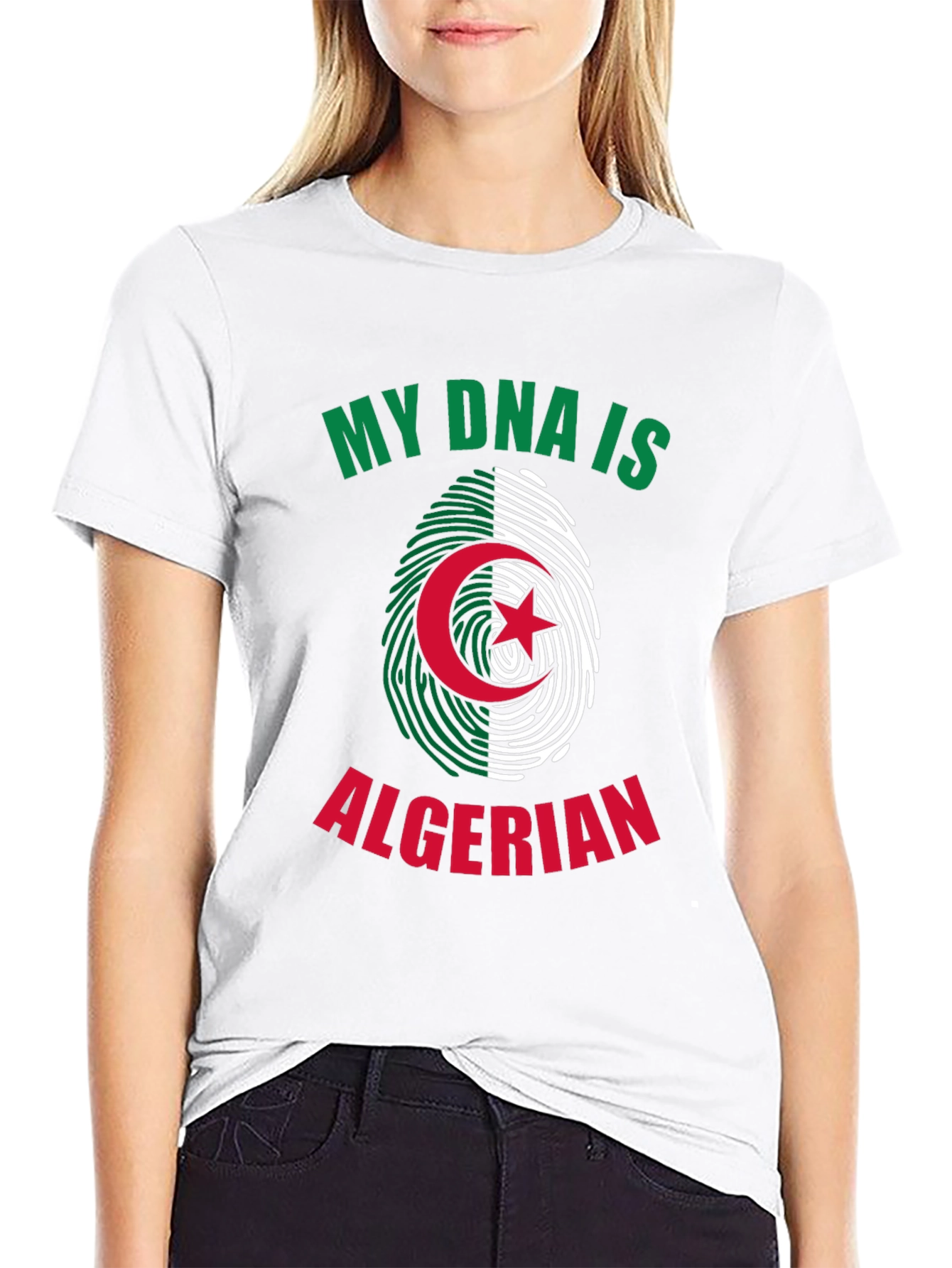 Algerian Pride DNA T-Shirt - Green and White Design