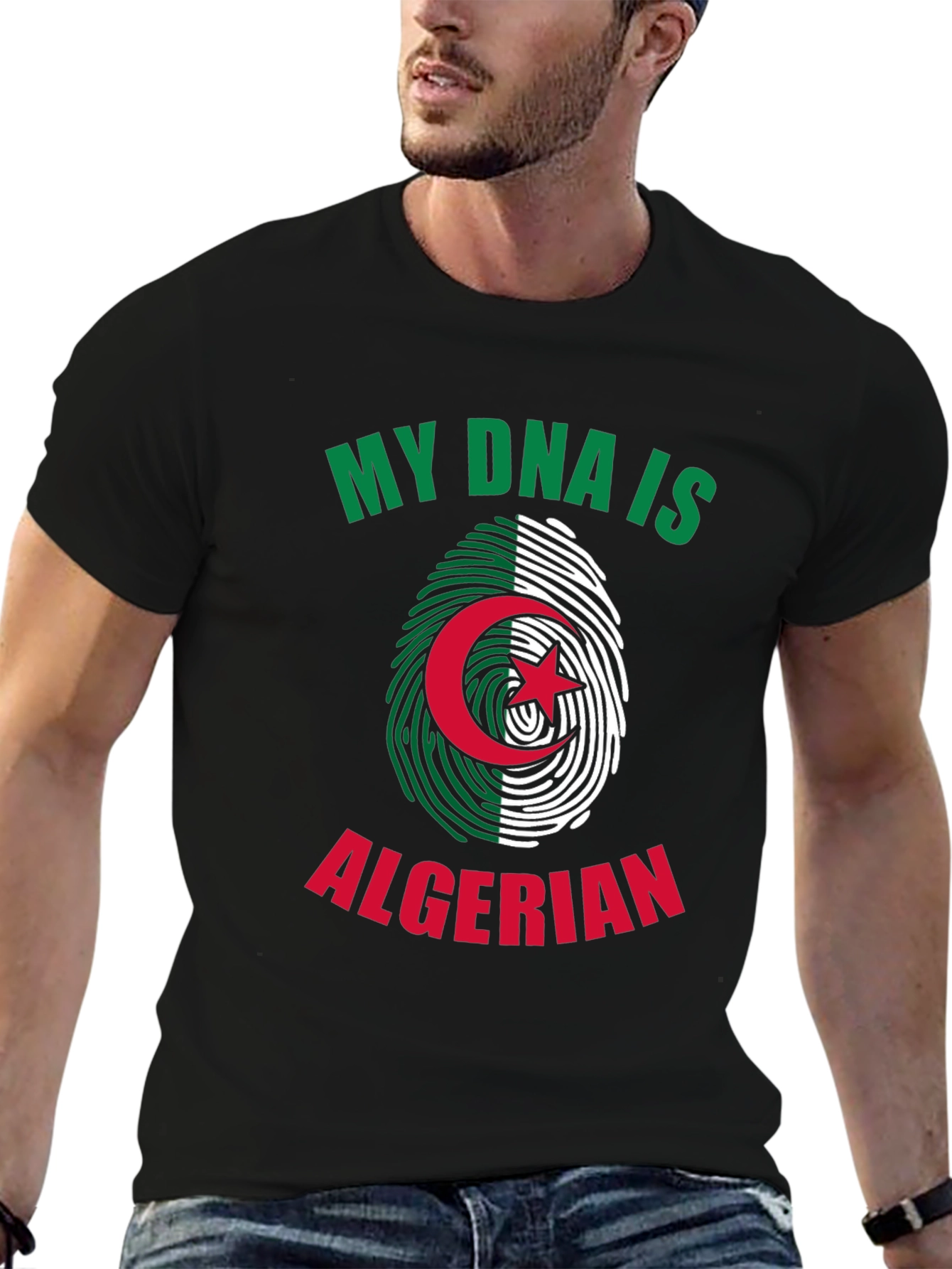 Algerian Pride DNA T-Shirt - Green and White Design
