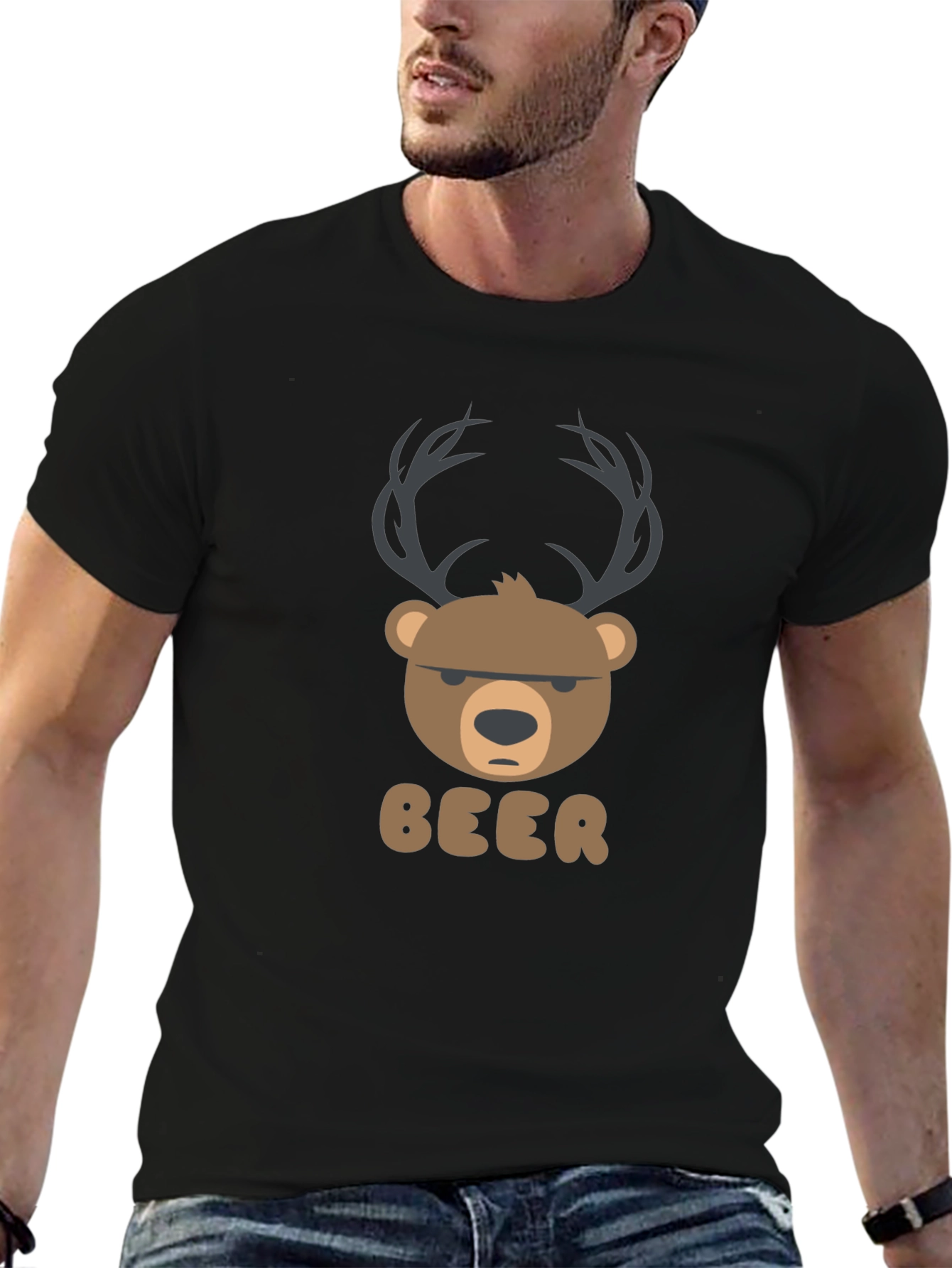 Bear Deer Pun Black T-Shirt