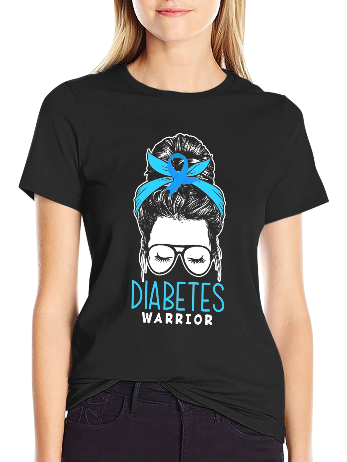 Diabetes Warrior Messy Bun T-Shirt