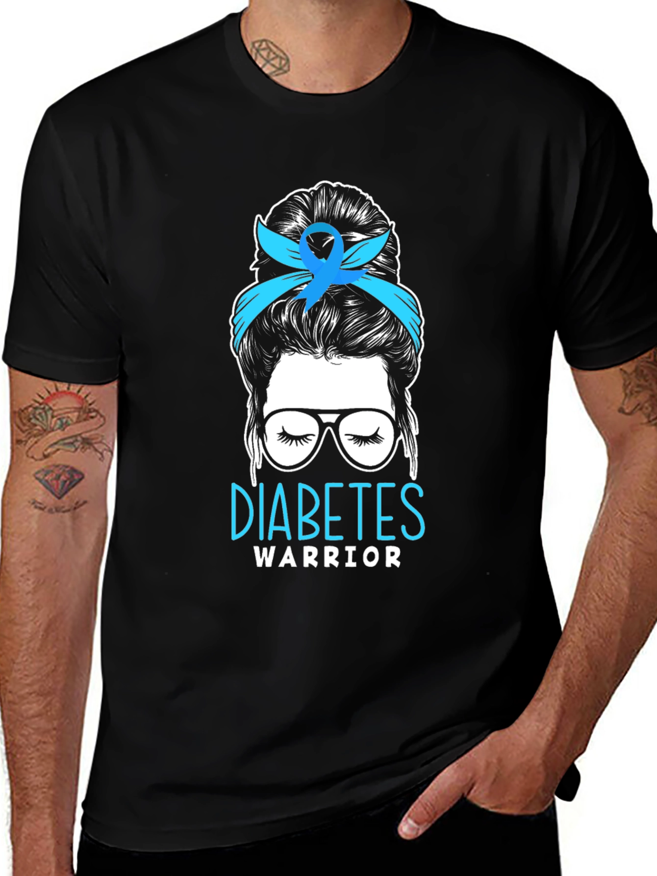 Diabetes Warrior Messy Bun T-Shirt
