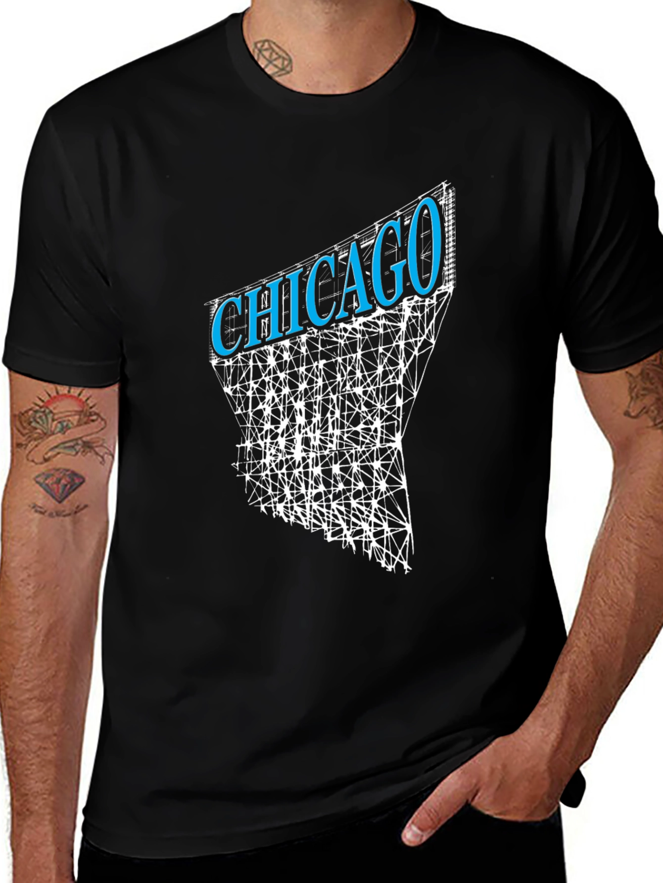 Chicago Geometric Graphic Print Black T-Shirt