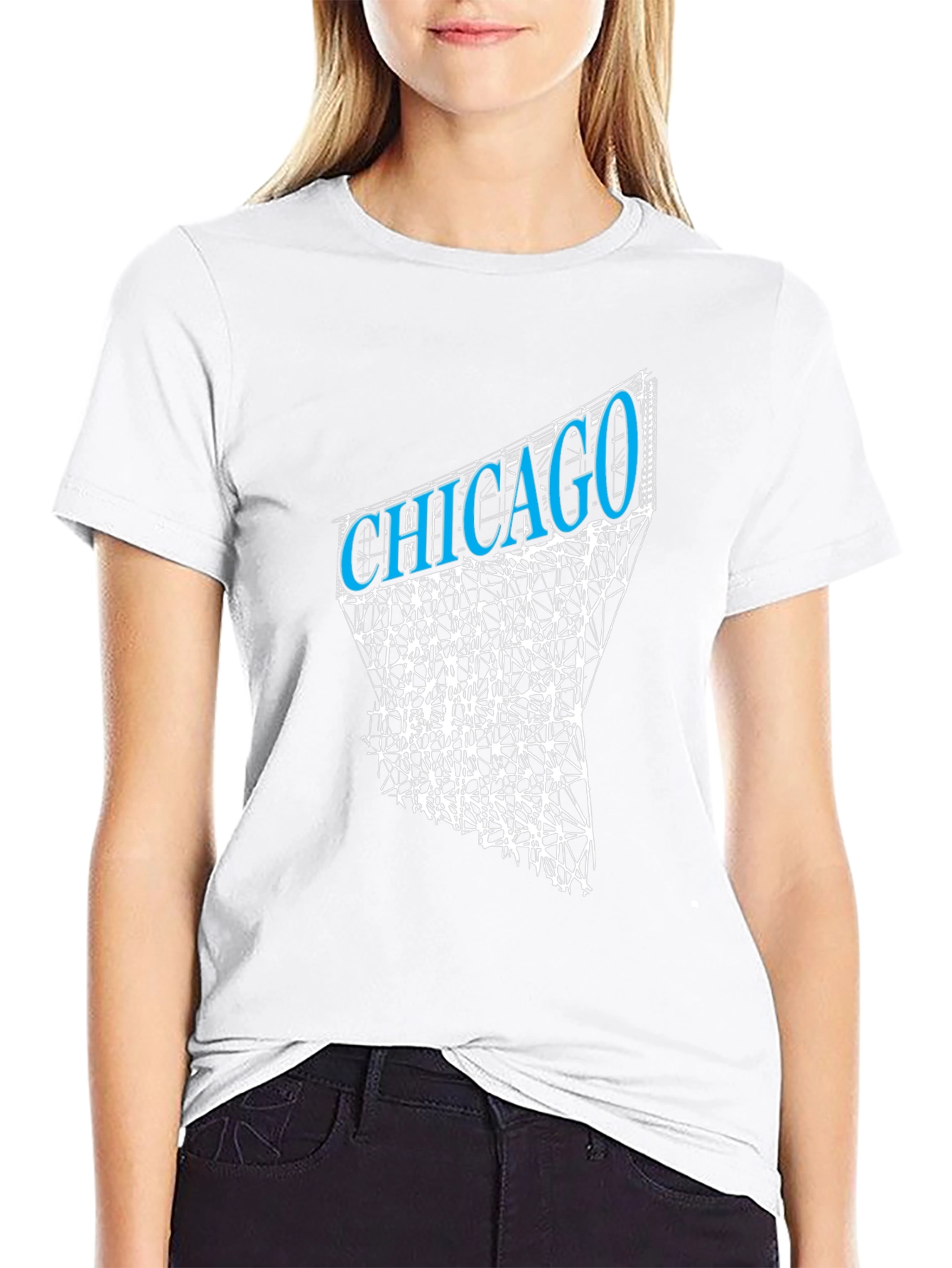 Chicago Geometric Graphic Print Black T-Shirt