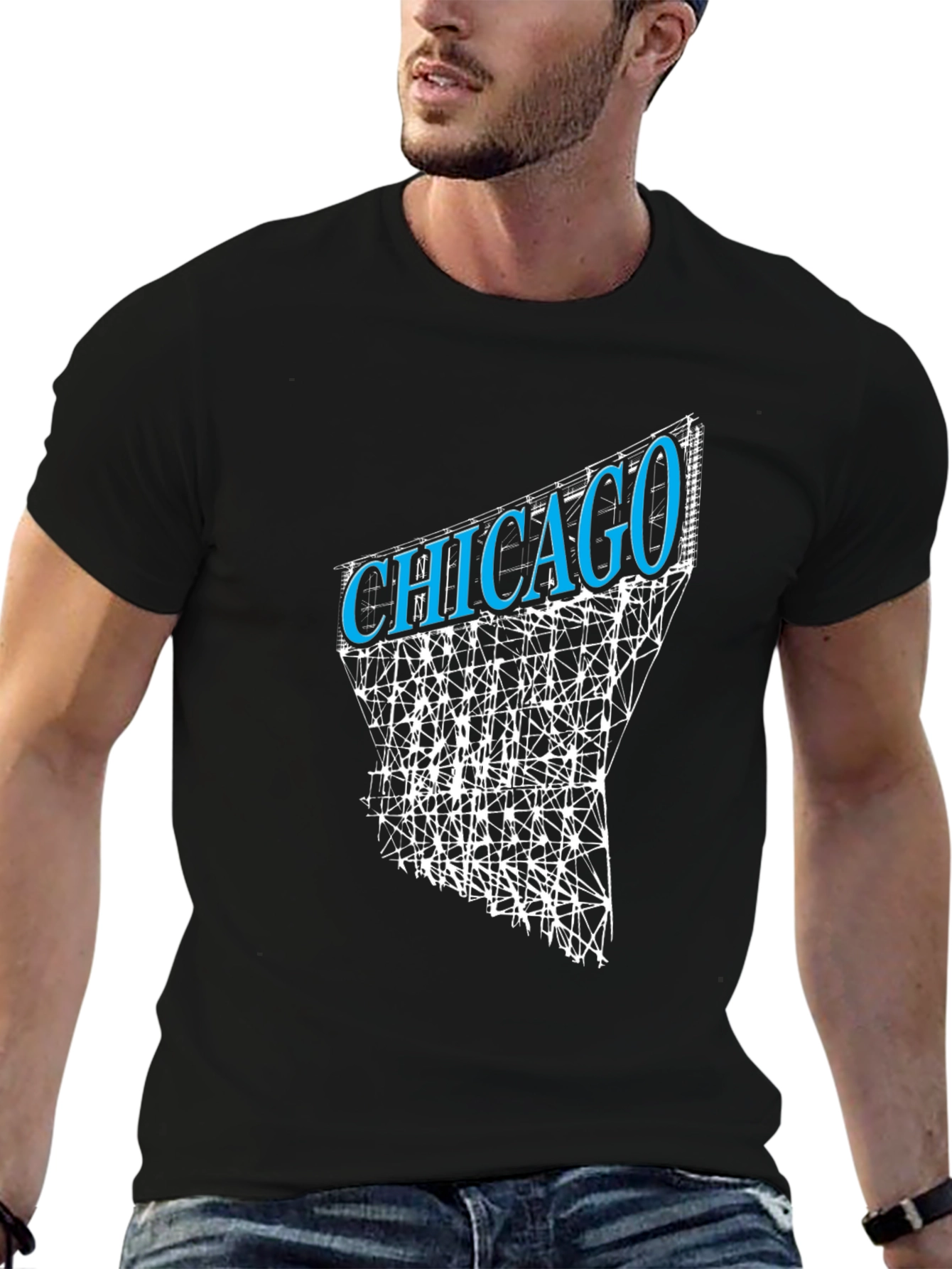 Chicago Geometric Graphic Print Black T-Shirt