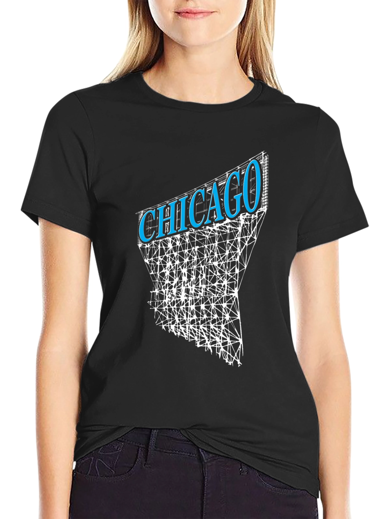 Chicago Geometric Graphic Print Black T-Shirt