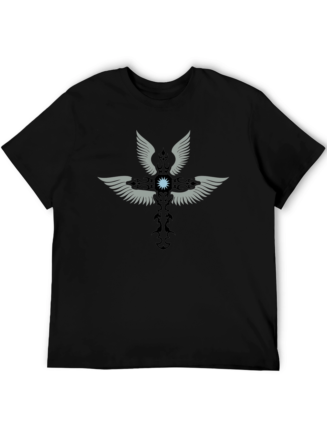 Winged Cross Graphic Print Black T-Shirt