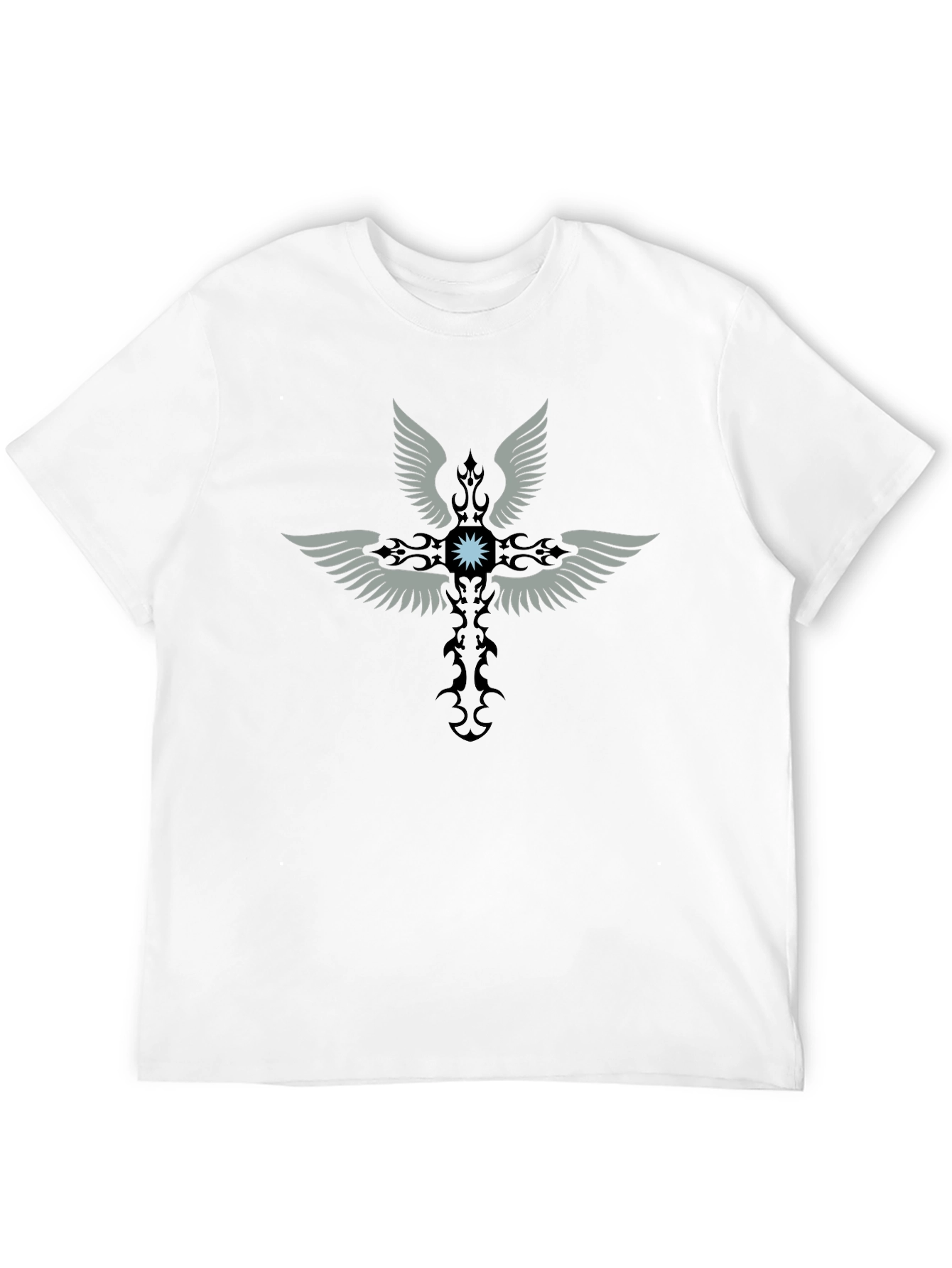 Winged Cross Graphic Print Black T-Shirt