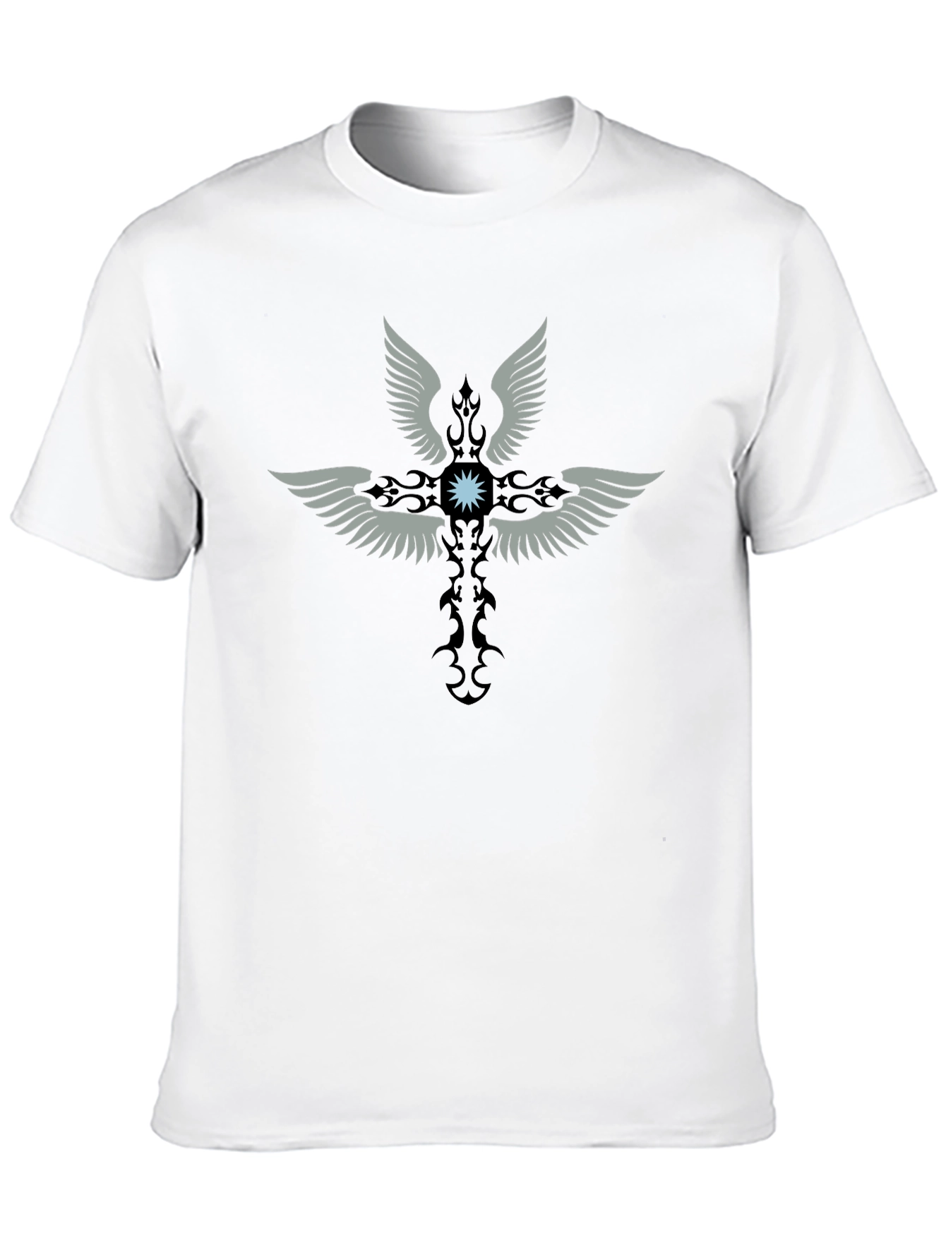 Winged Cross Graphic Print Black T-Shirt