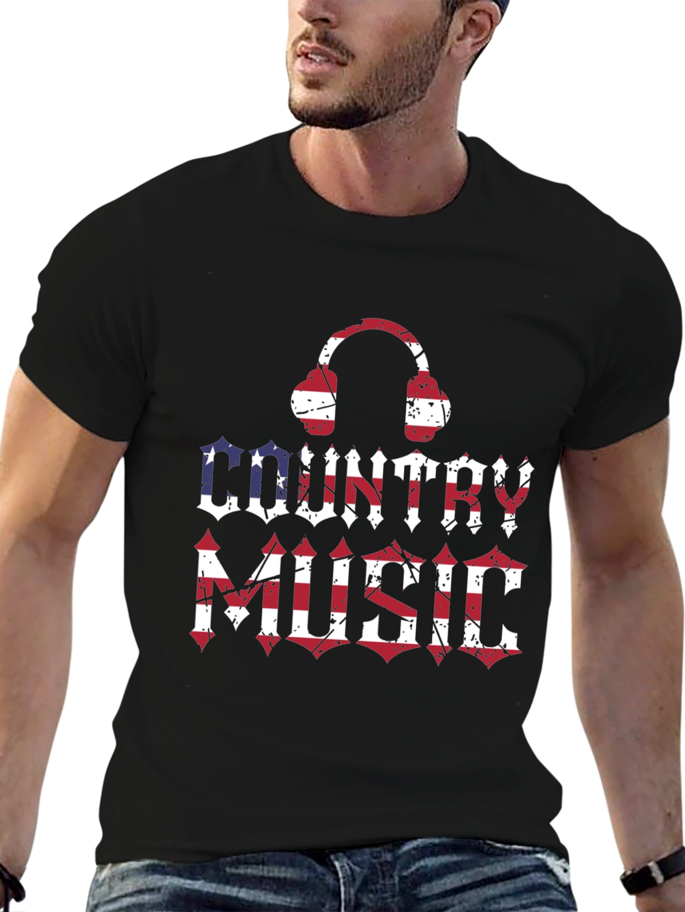 Country Music Headphones USA Flag Graphic T-Shirt