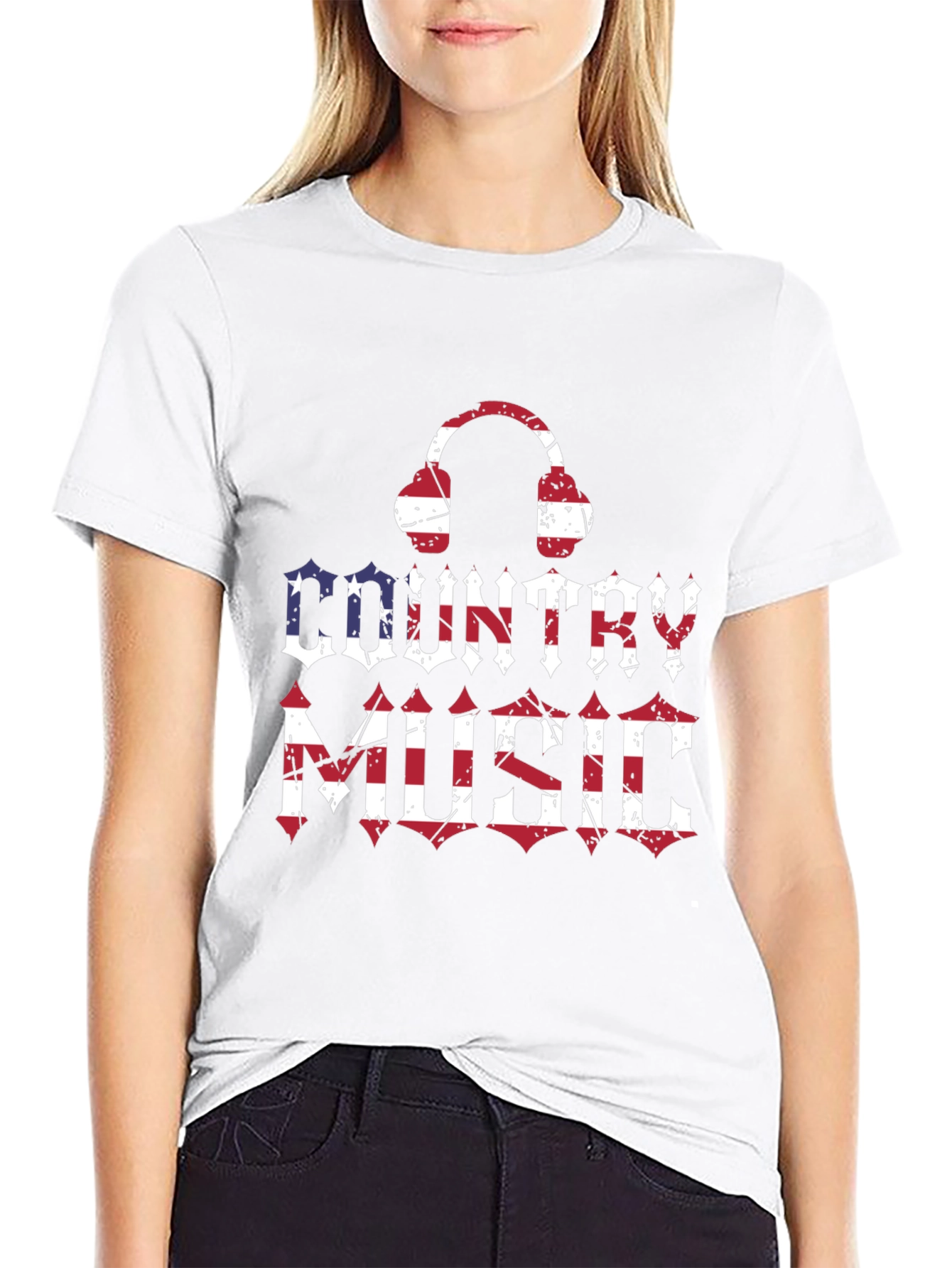Country Music Headphones USA Flag Graphic T-Shirt