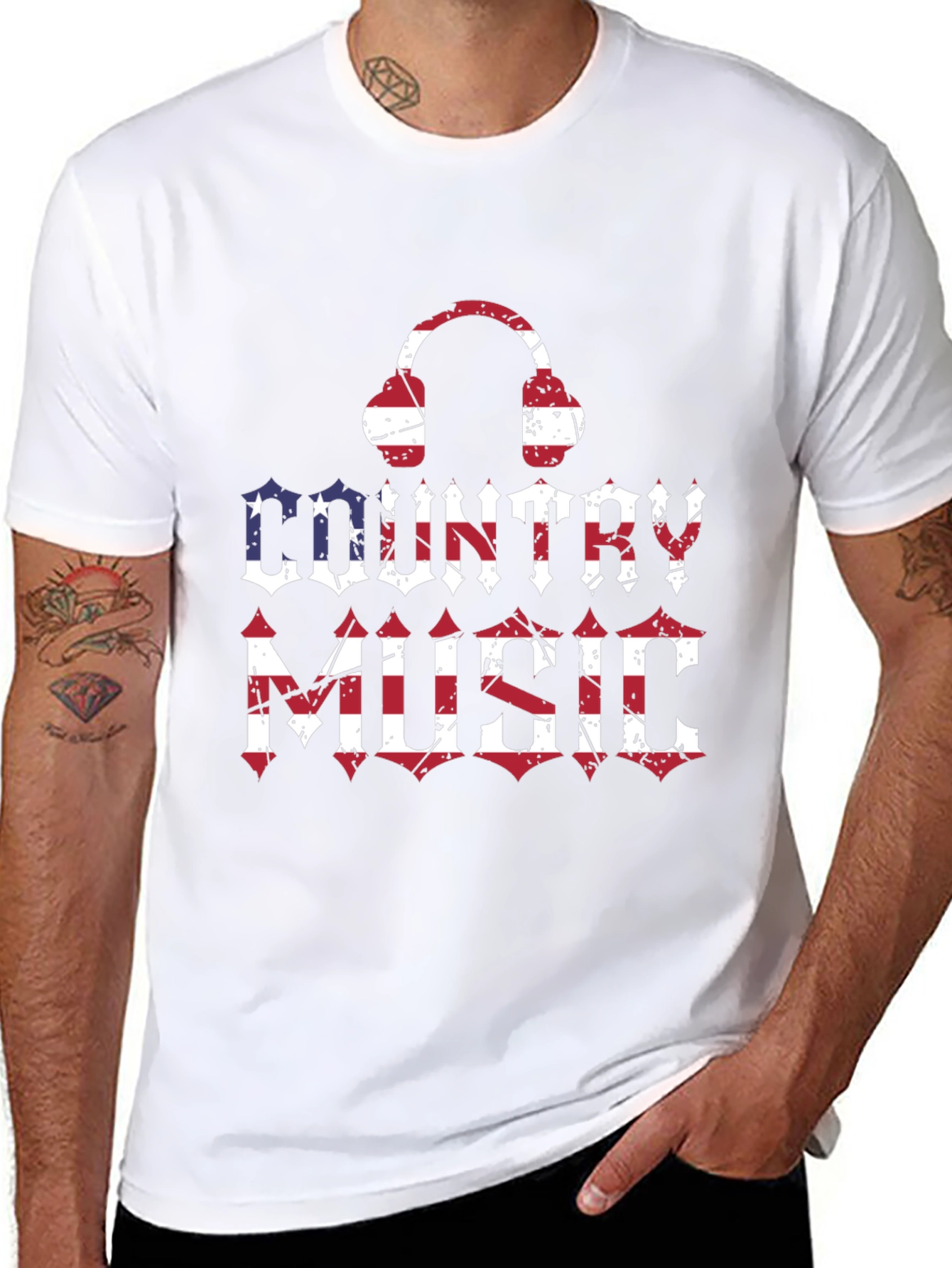 Country Music Headphones USA Flag Graphic T-Shirt