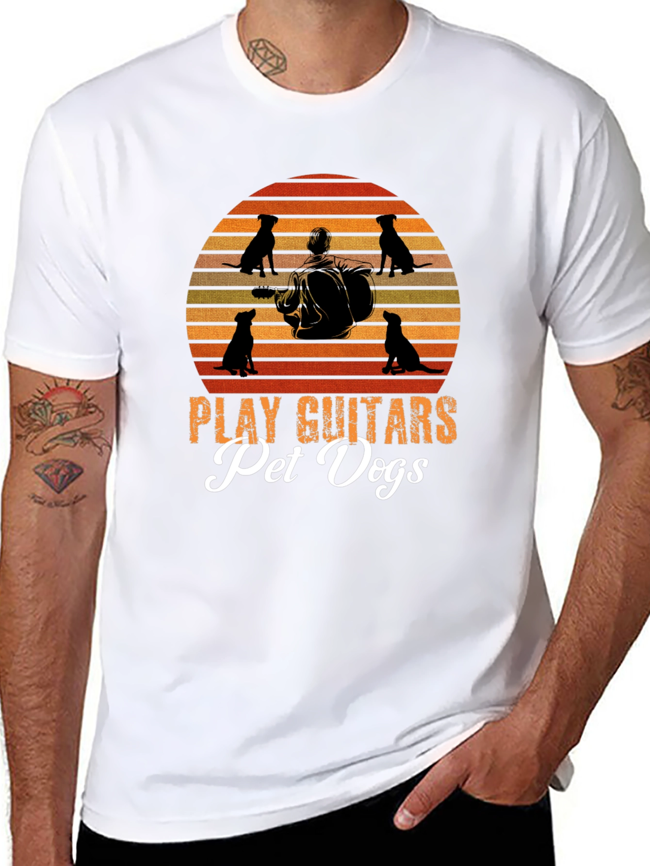 Play Guitars Pet Dogs T-Shirt Black Graphic Tee