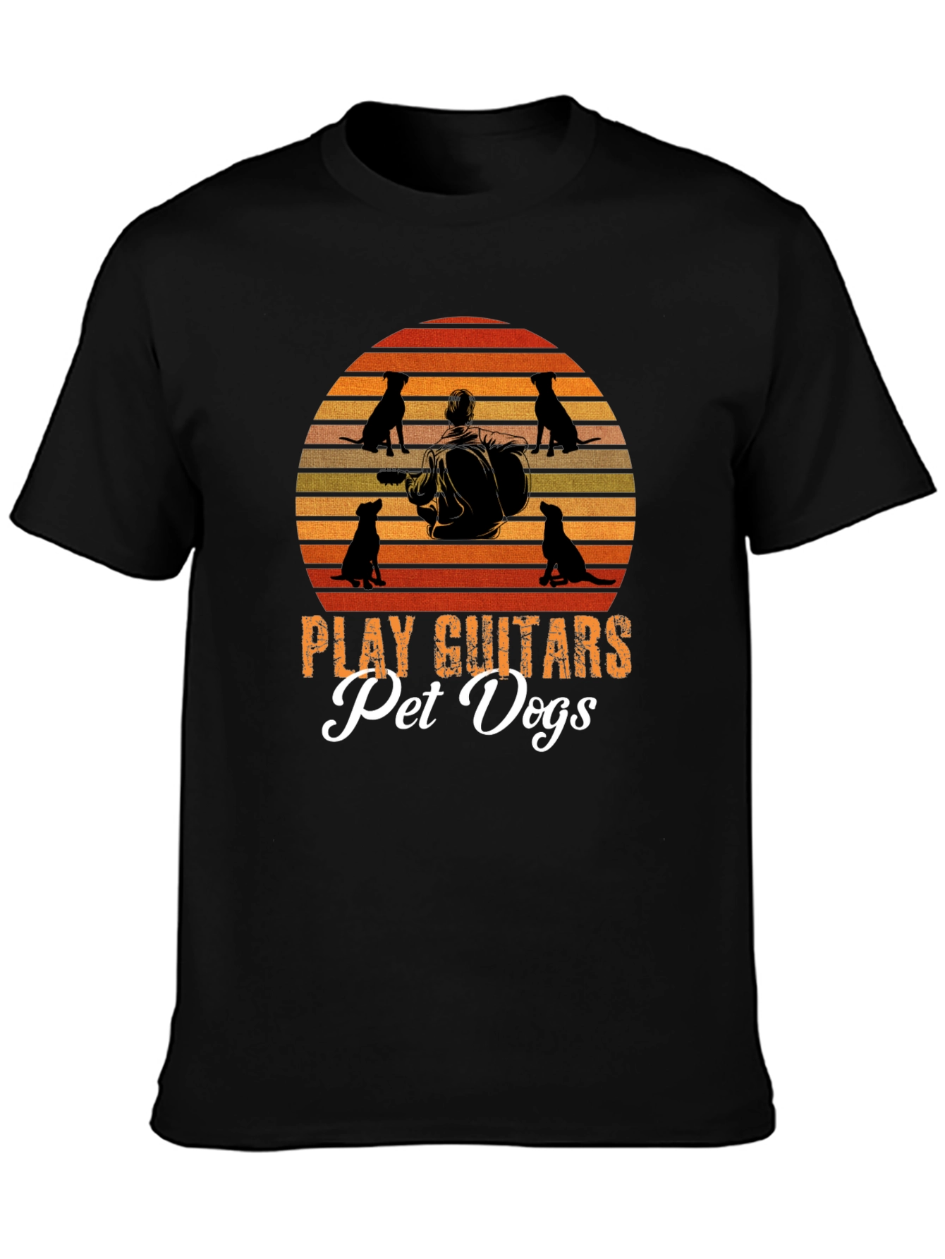 Play Guitars Pet Dogs T-Shirt Black Graphic Tee