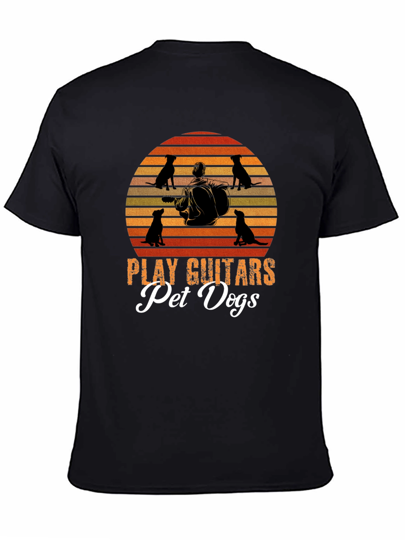 Play Guitars Pet Dogs T-Shirt Black Graphic Tee