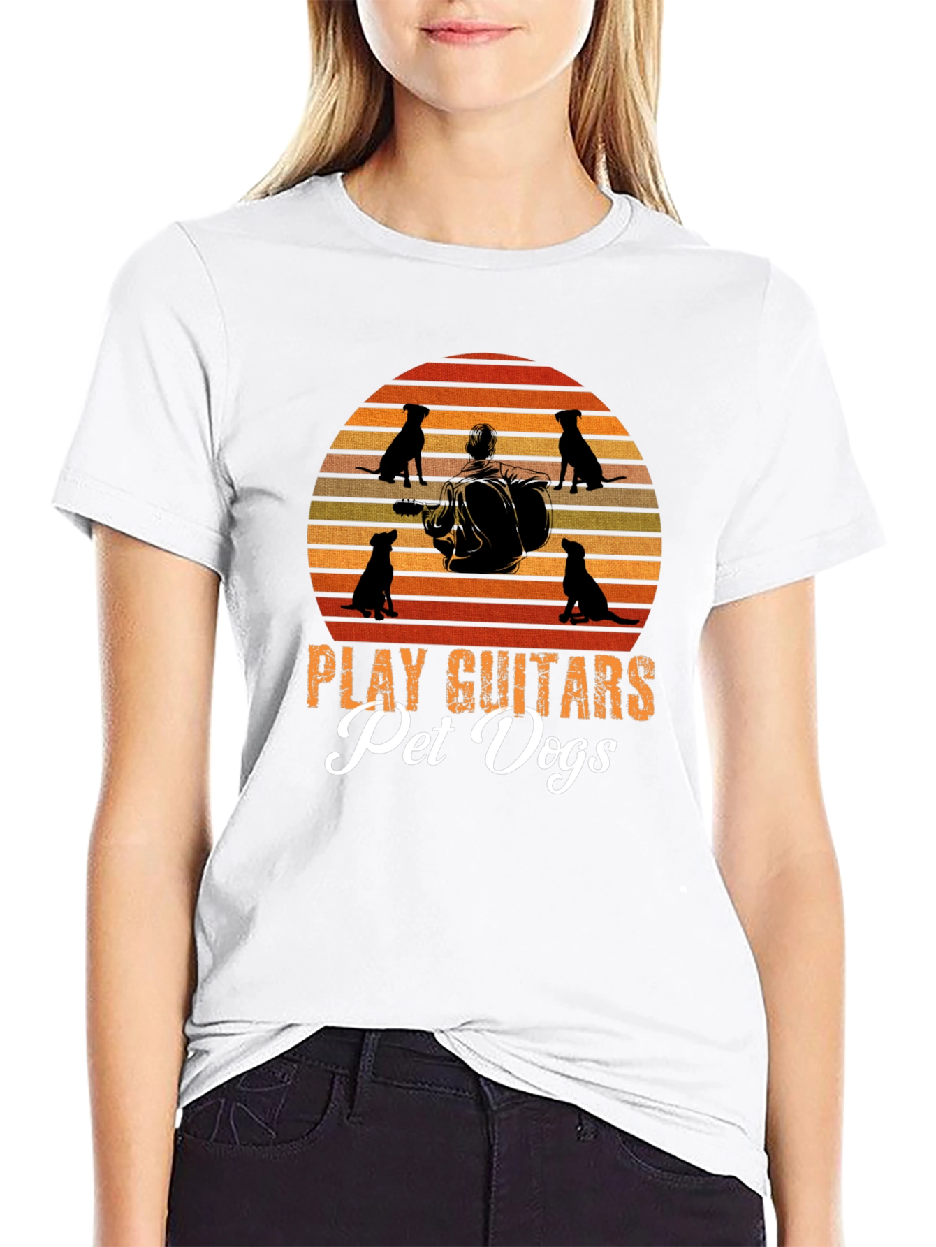 Play Guitars Pet Dogs T-Shirt Black Graphic Tee