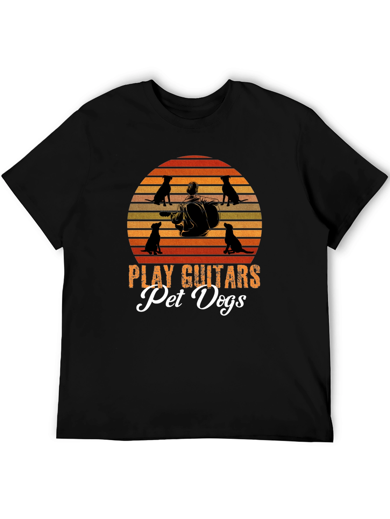 Play Guitars Pet Dogs T-Shirt Black Graphic Tee